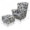 Kreslo ušiak s taburetom, látka butterfly 1 sivá s bielou/biela, ASTRID