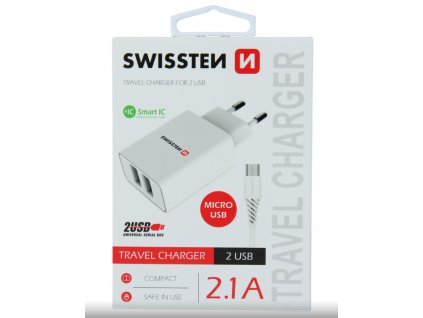 Swissten síťový adaptér 2xUSB, 2,1A + Datový kabel USB/Lightning 1,2m - bílý