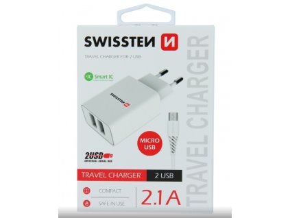 Swissten SMART IC nabíjecí USB adaptér 2x USB + nabíjecí kabel USB Type-C White