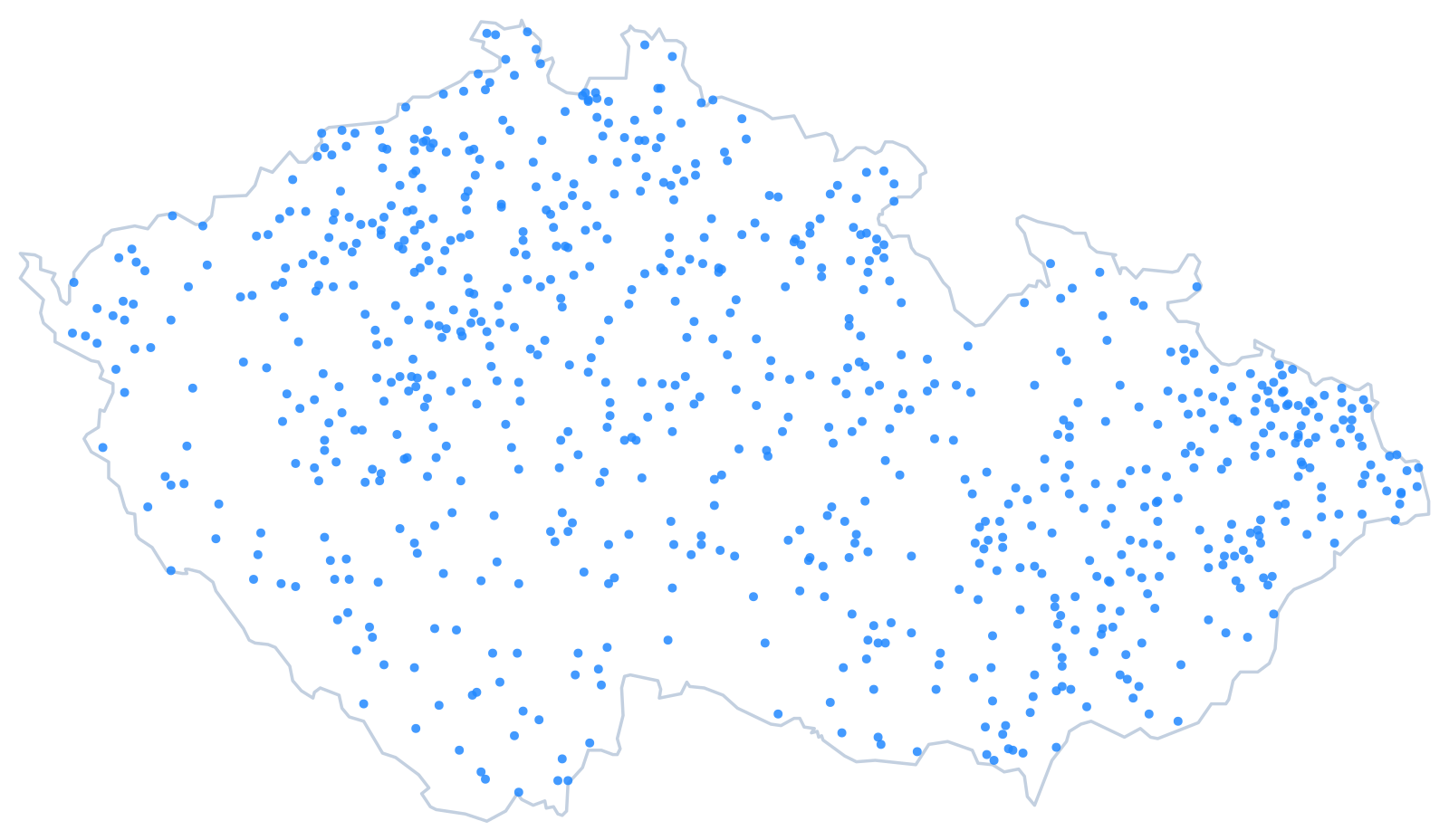 Mapa měst a obcí, kde svítí dekorace MC-DECO