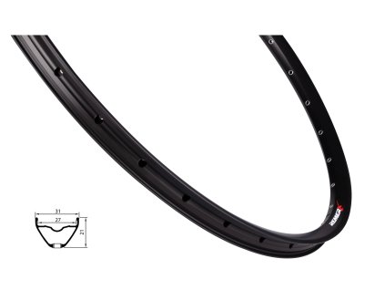 ráfek REMERX RX 2027 DISC 622x27, 32děr, černý (Varianta materiál: hliník, počet děr: 32 děr, rozměr: 29 palců, typ brzdy: disková, typ ráfku: pláštový)