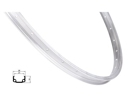 ráfek REMERX RMX21 622x21, 36děr, stříbrný (Varianta materiál: hliník, počet děr: 36 děr, rozměr: 28 palců, typ brzdy: ráfková, typ ráfku: pláštový)