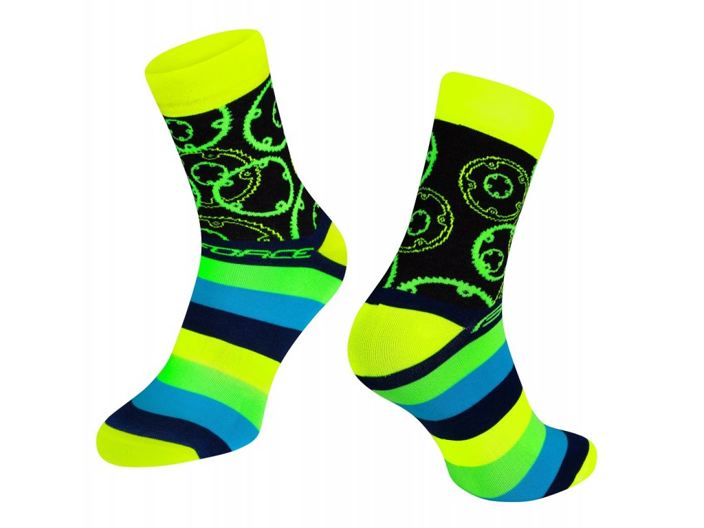 ponožky cyklistické Force SPROCKET, převodníky, žluté - fluo Velikost: 36 - 41 EU