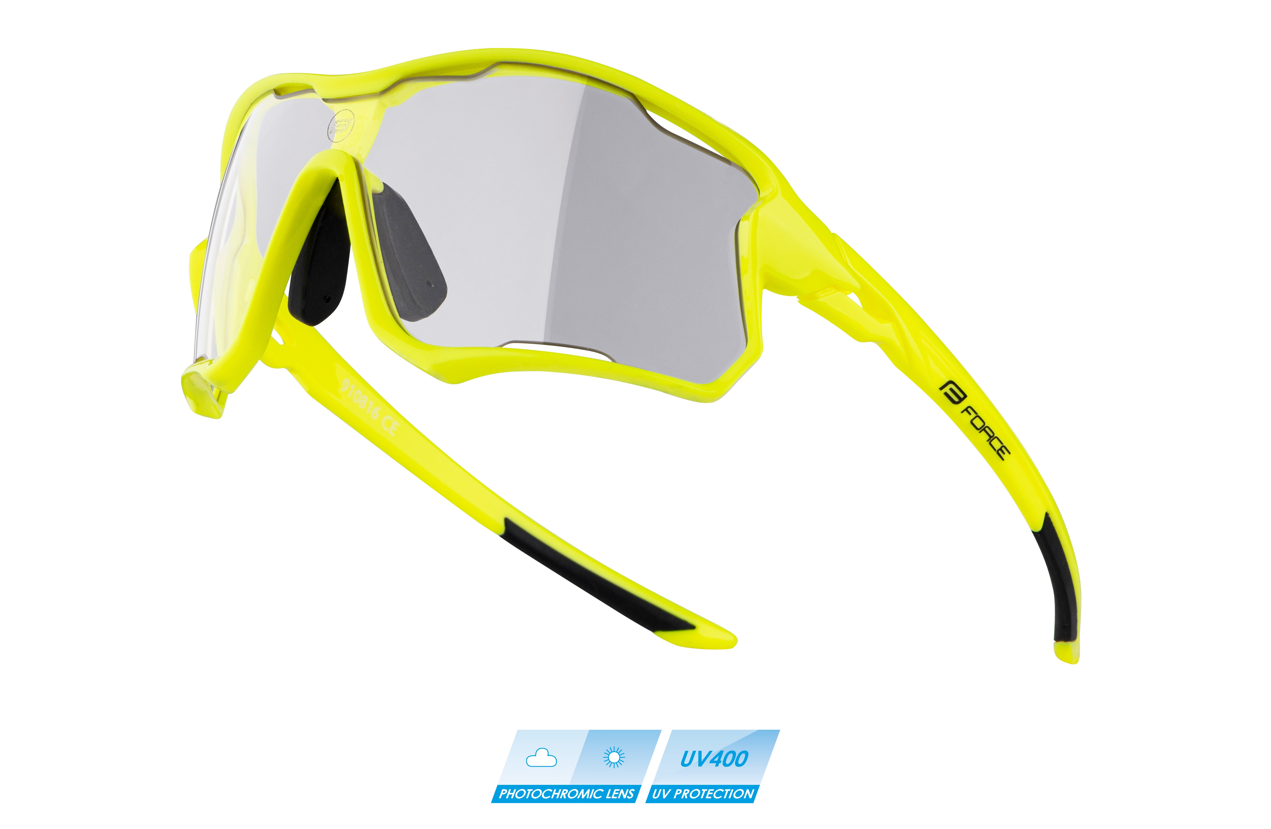brýle FORCE EDIE, fluo, fotochromatické sklo varianta: barva: fluo, skla: fotochromatická, určení: cyklistické, Řada: Black line