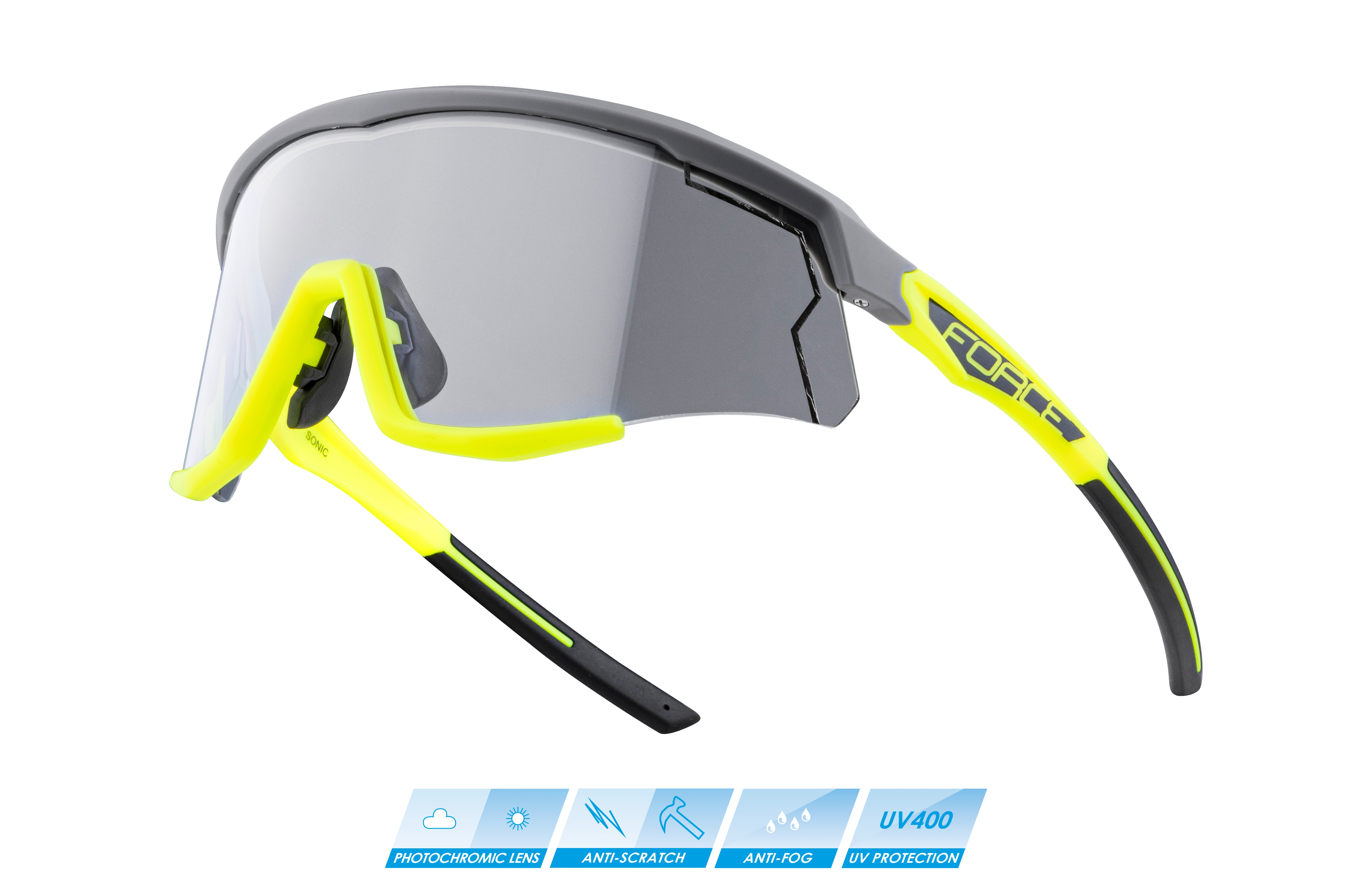brýle FORCE SONIC šedo-fluo, fotochromatické sklo varianta: barva: fluo, skla: fotochromatická, určení: cyklistické, Řada: Red line