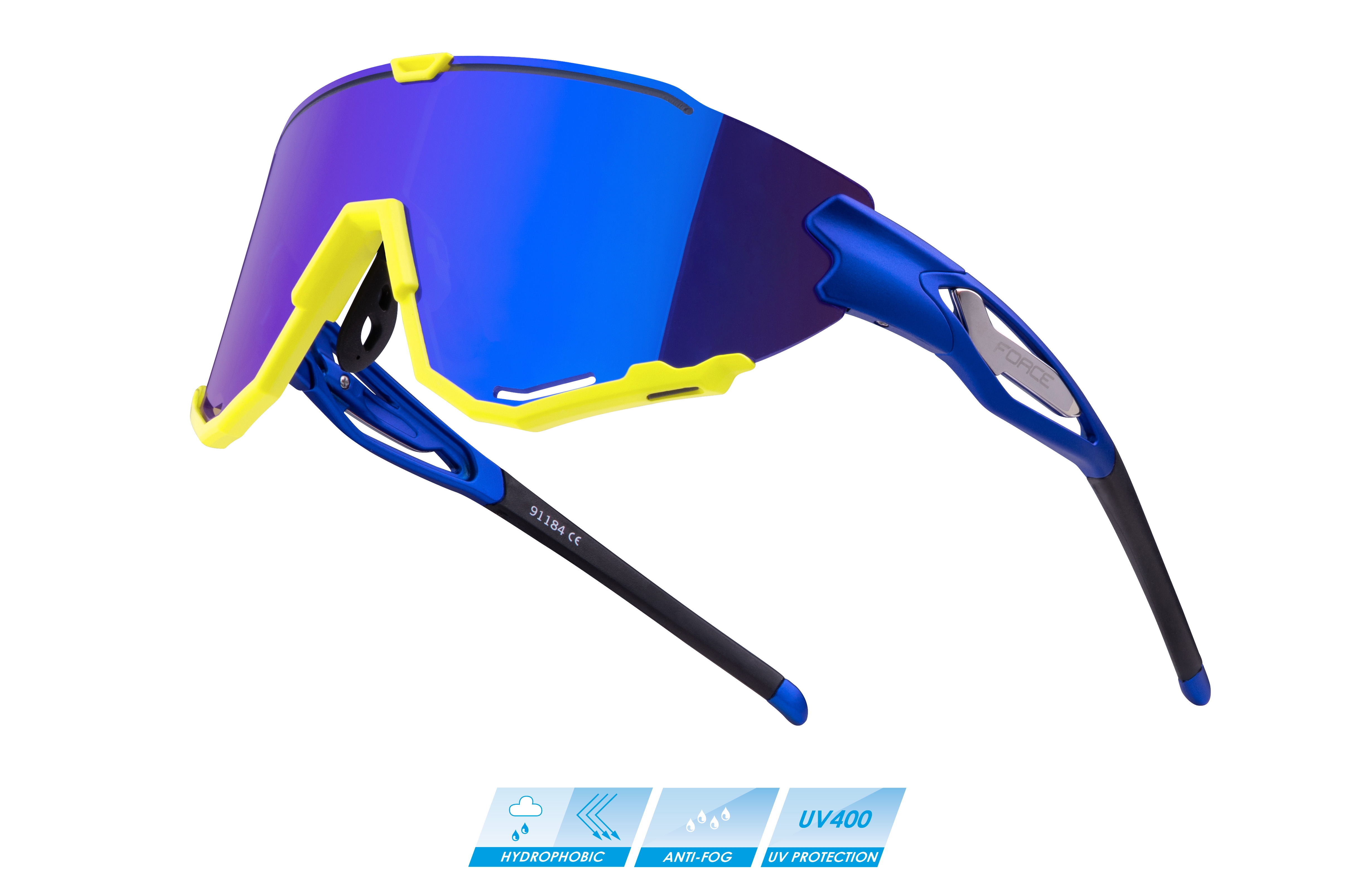 brýle FORCE CREED modro-fluo, modré revo sklo varianta: barva: fluo, skla: polykarbonátová, určení: cyklistické, Řada: Black line