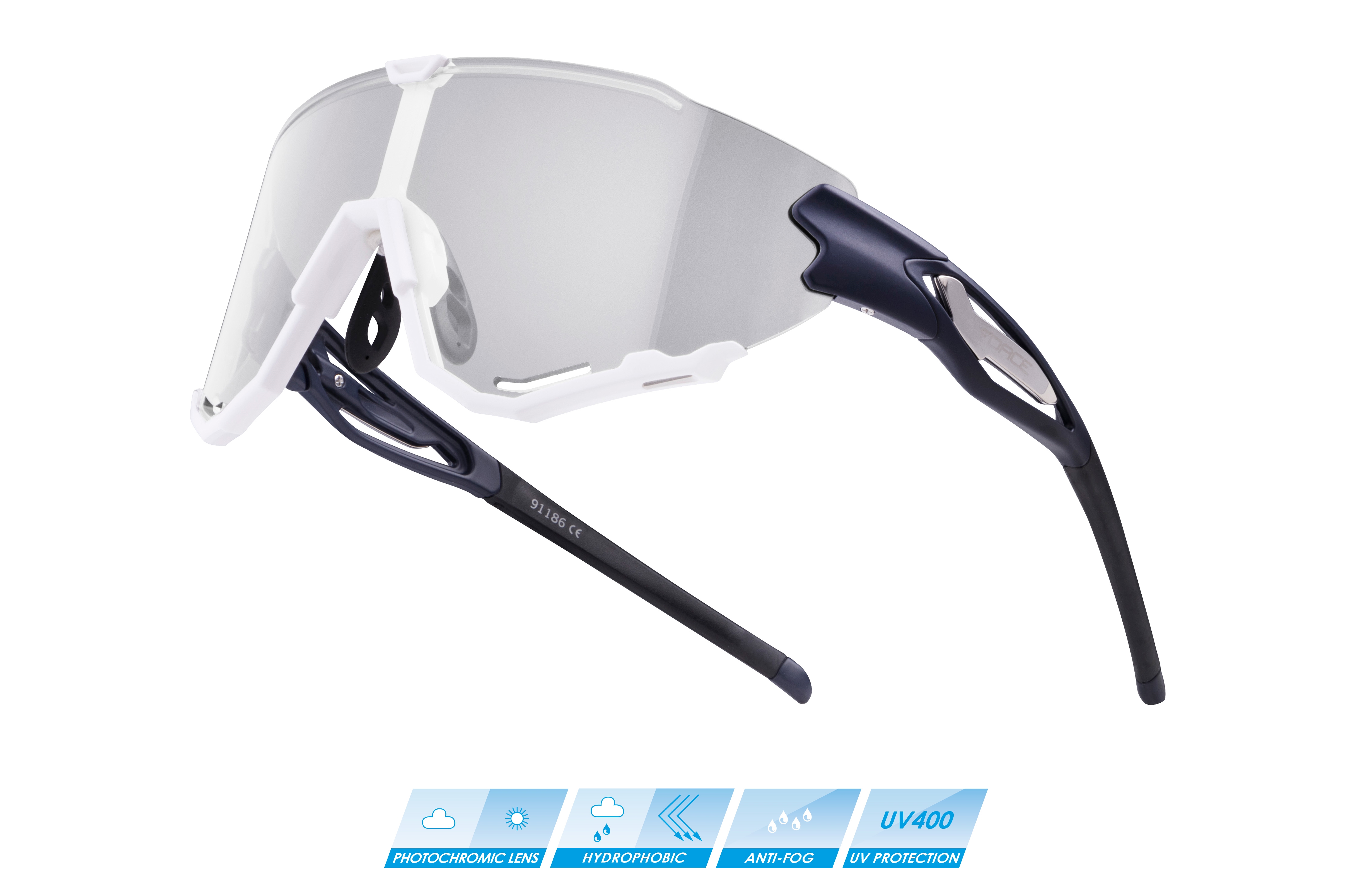 brýle FORCE CREED modro-bílé, fotochromatické sklo varianta: barva: modrá, skla: fotochromatická, určení: cyklistické, Řada: Black line