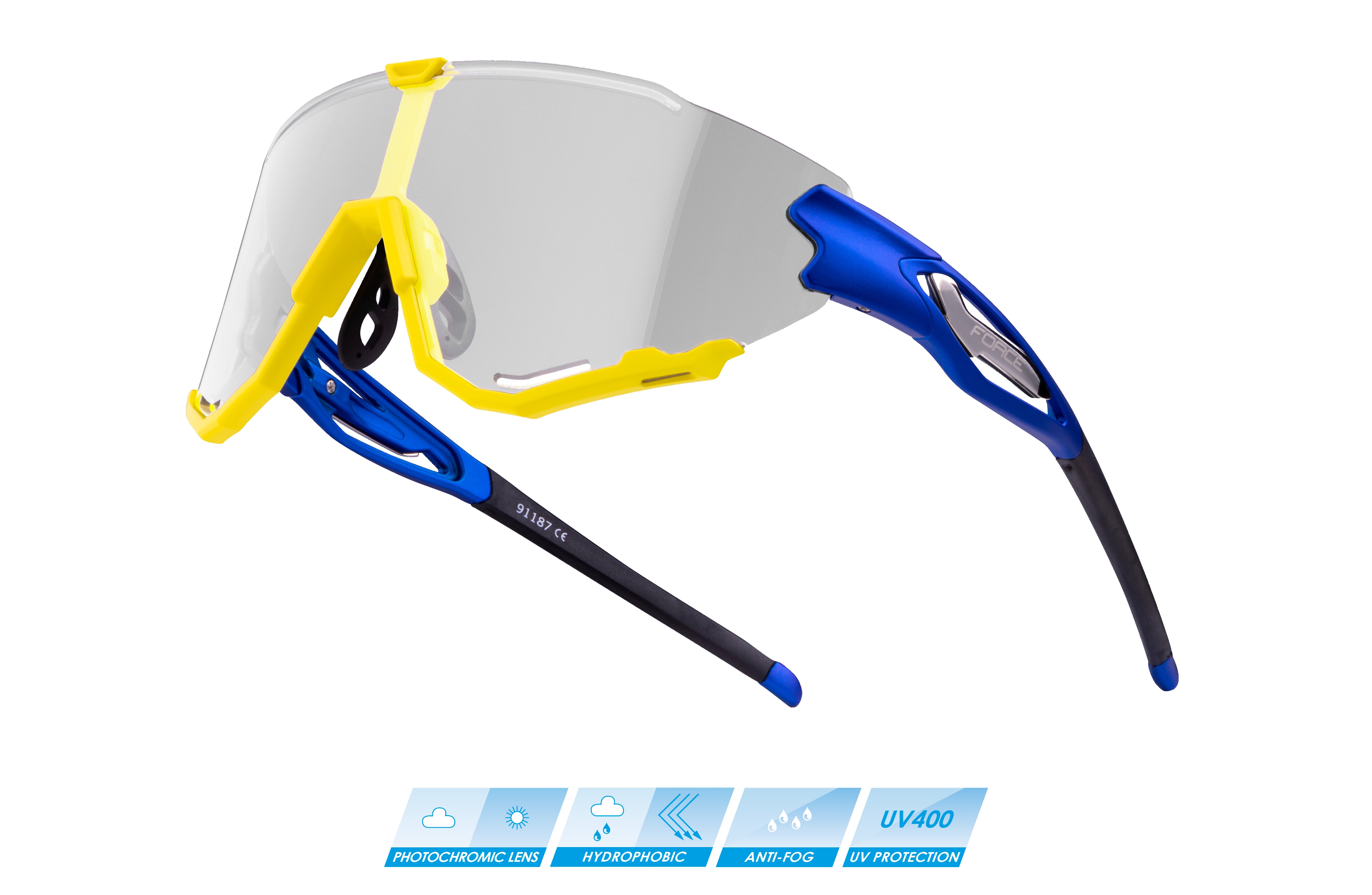 brýle FORCE CREED modro-fluo, fotochromatické sklo varianta: barva: fluo, skla: fotochromatická, určení: cyklistické, Řada: Black line