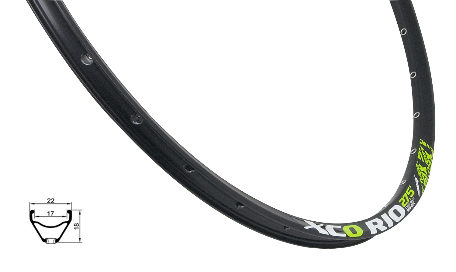 ráfek REMERX XCO RIO DISC 584x17, 32děr, černý varianta: materiál: hliník, počet děr: 32 děr, rozměr: 27,5 palců, typ brzdy: disková, typ ráfku: pláštový