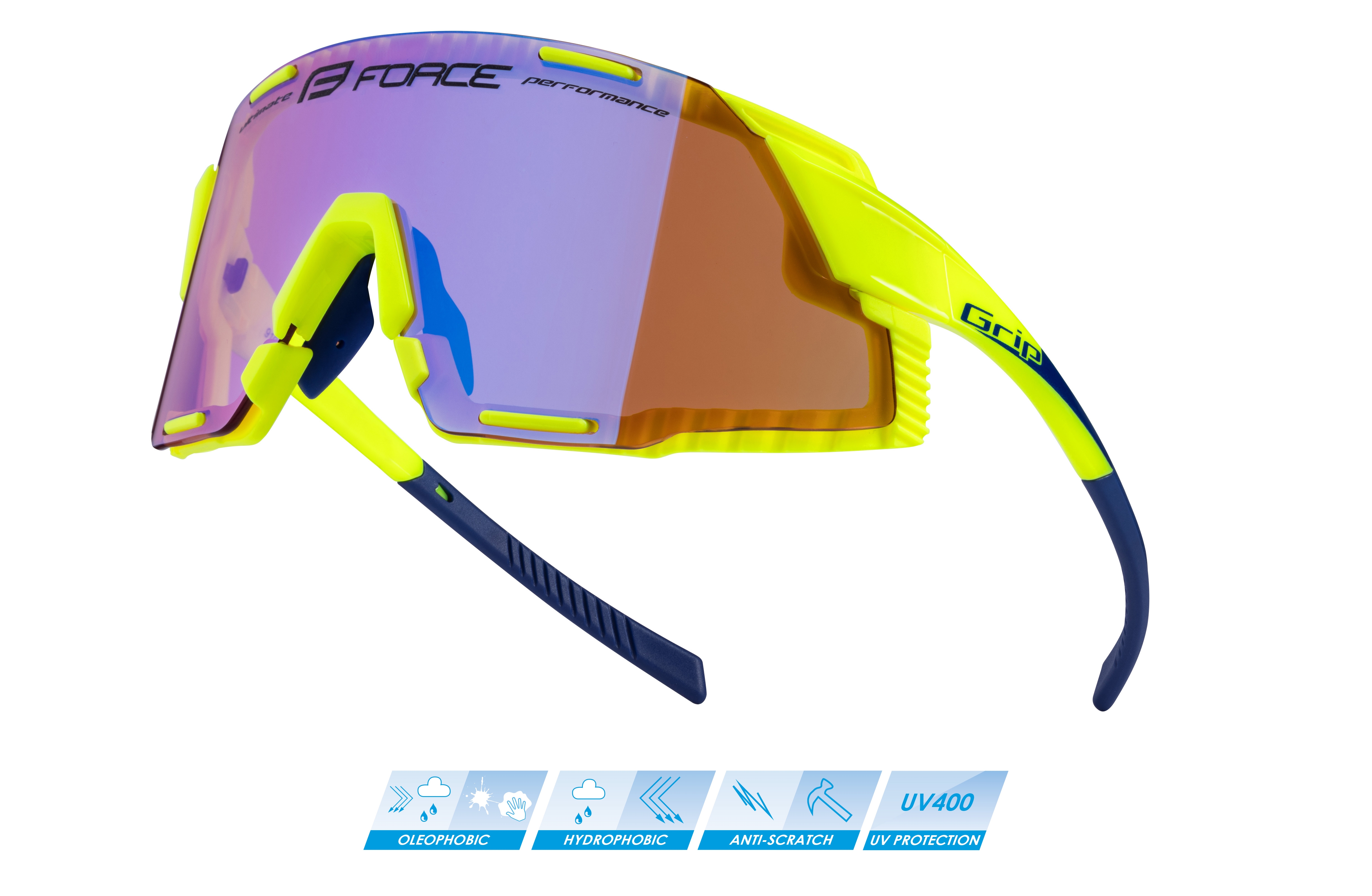 brýle FORCE GRIP fluo, fialové kontrast. sklo varianta: barva: fluo, skla: kontrastní, určení: cyklistické, Řada: Black line