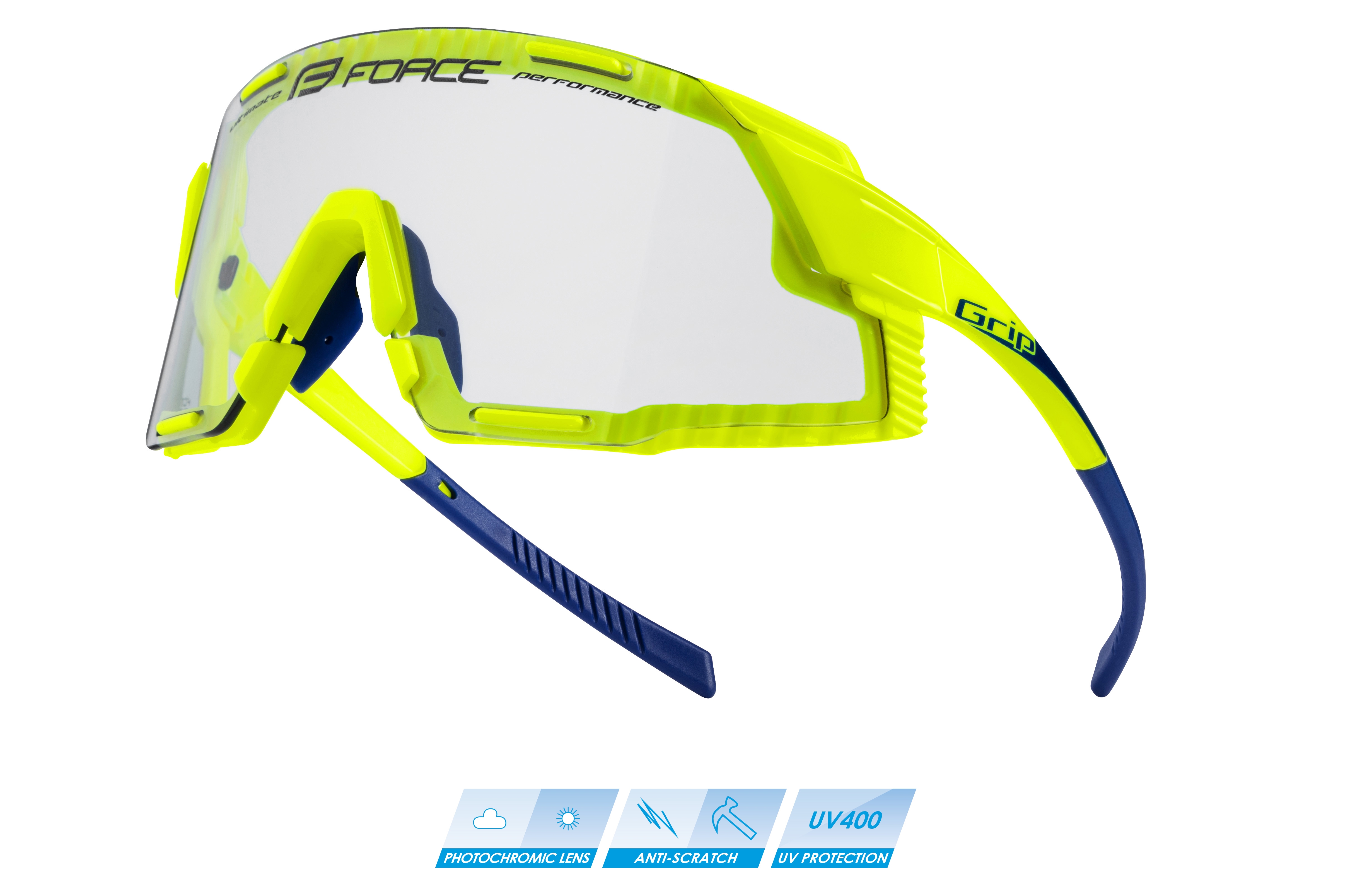 brýle FORCE GRIP fluo, fotochromatické sklo varianta: barva: fluo, skla: fotochromatická, určení: cyklistické, Řada: Black line