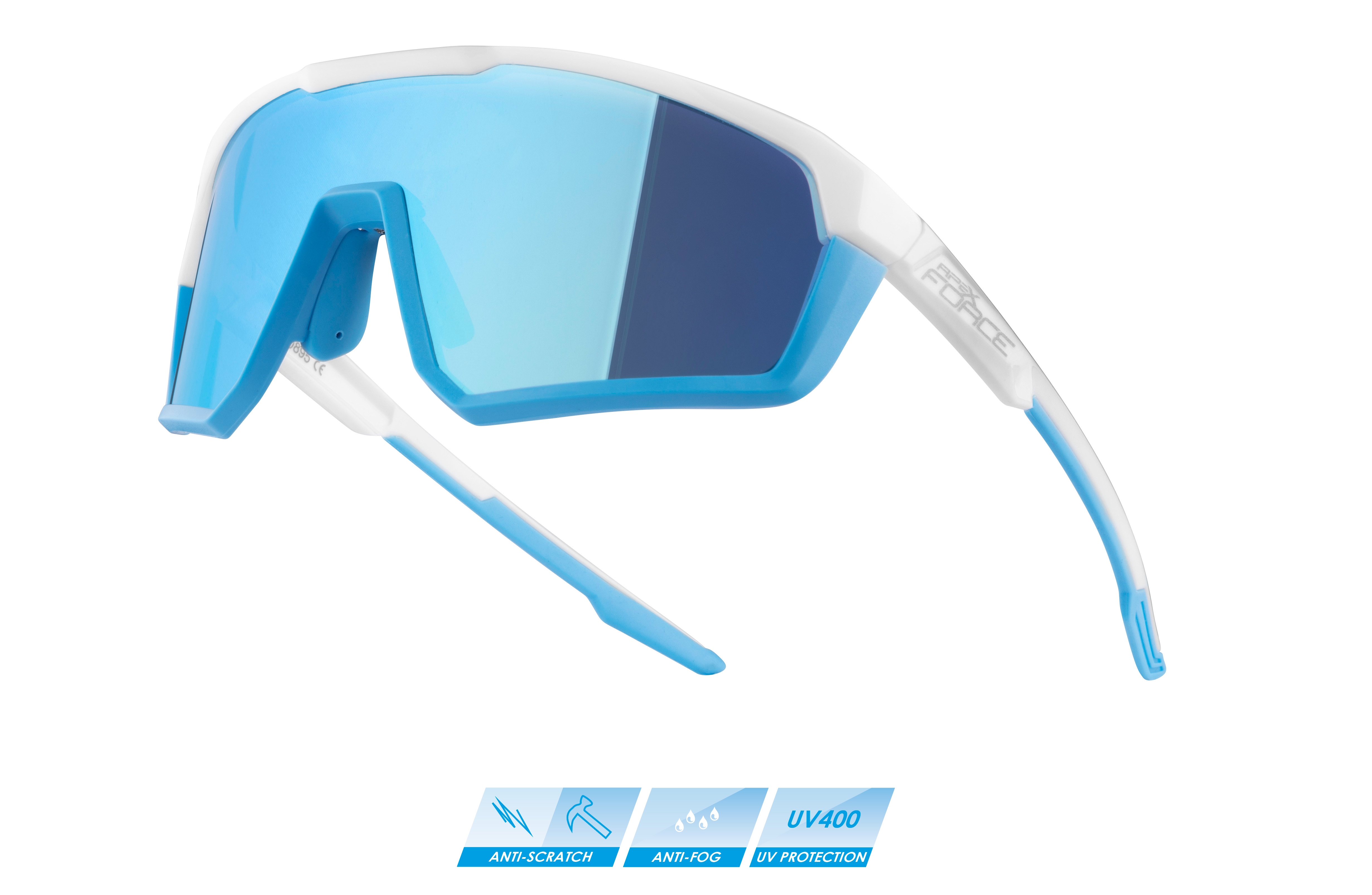 brýle FORCE APEX, bílo-šedé, modré zrcadlové sklo varianta: barva: šedá, skla: polykarbonátová, určení: cyklistické, Řada: Black line