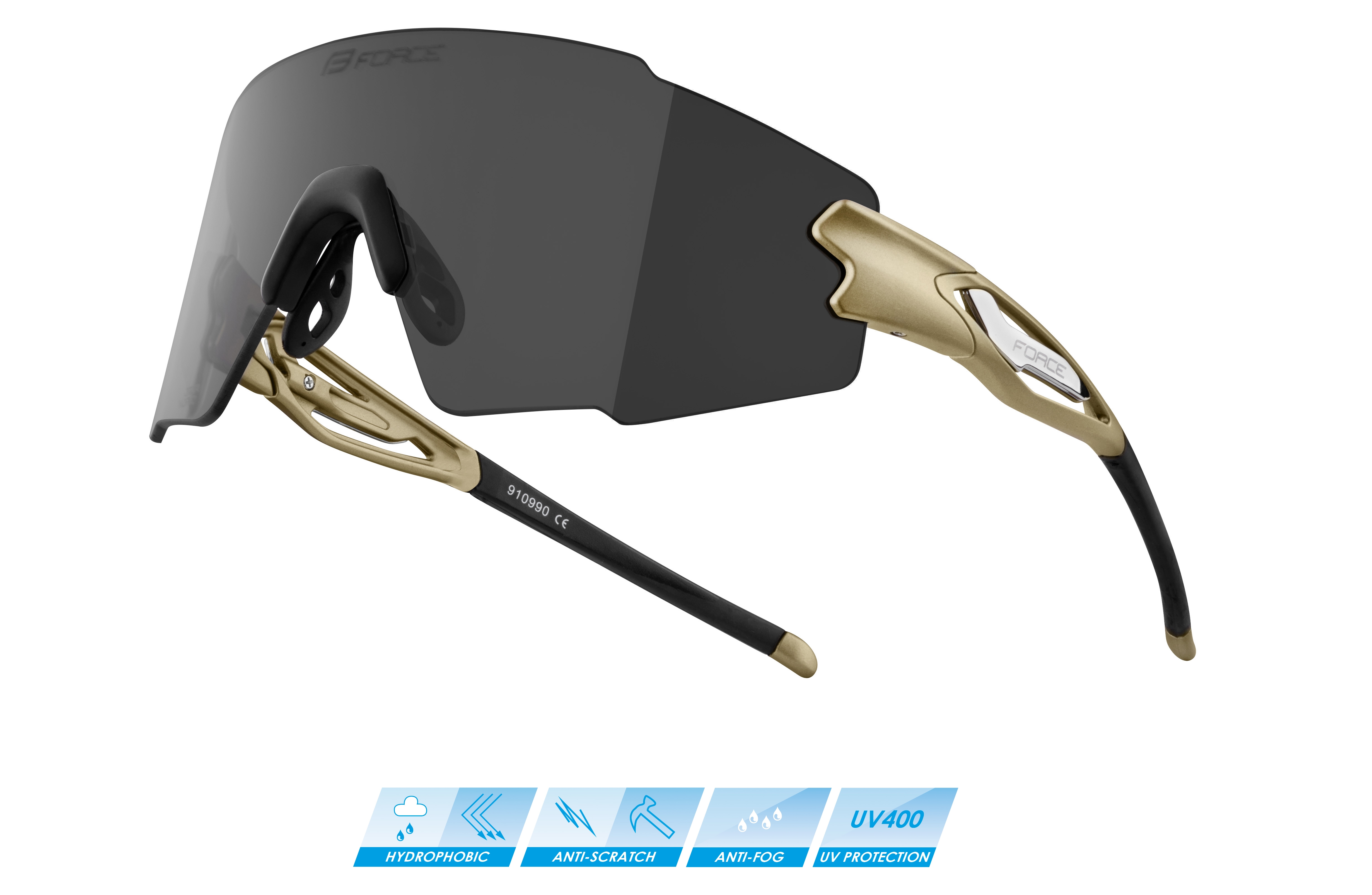 brýle FORCE MANTRA zlaté, černé zrc. sklo varianta: barva: zlatá, skla: polykarbonátová, určení: cyklistické, Řada: Black line
