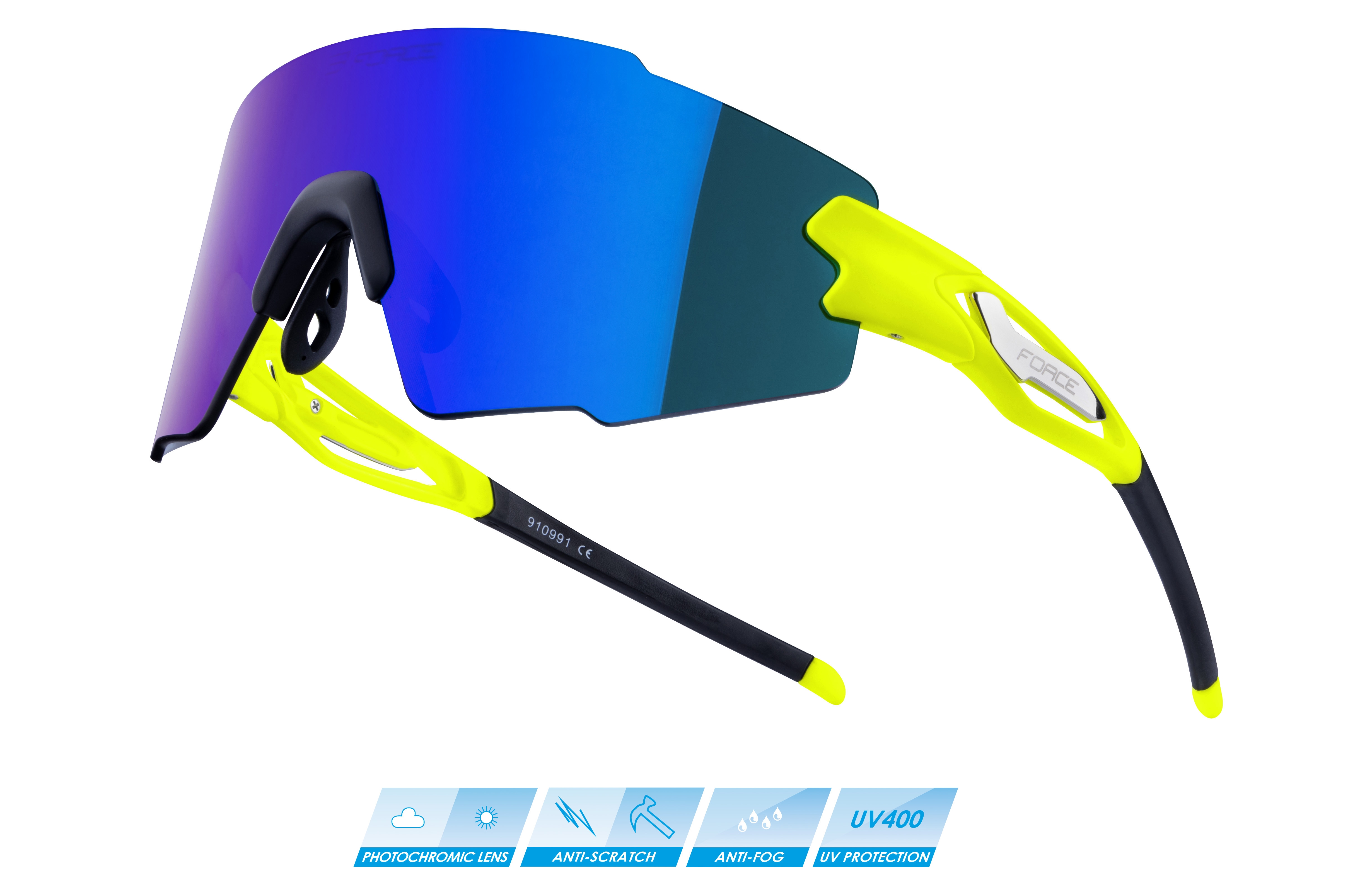 brýle FORCE MANTRA fluo, modré zrc. sklo varianta: barva: fluo, skla: polykarbonátová, určení: cyklistické, Řada: Black line