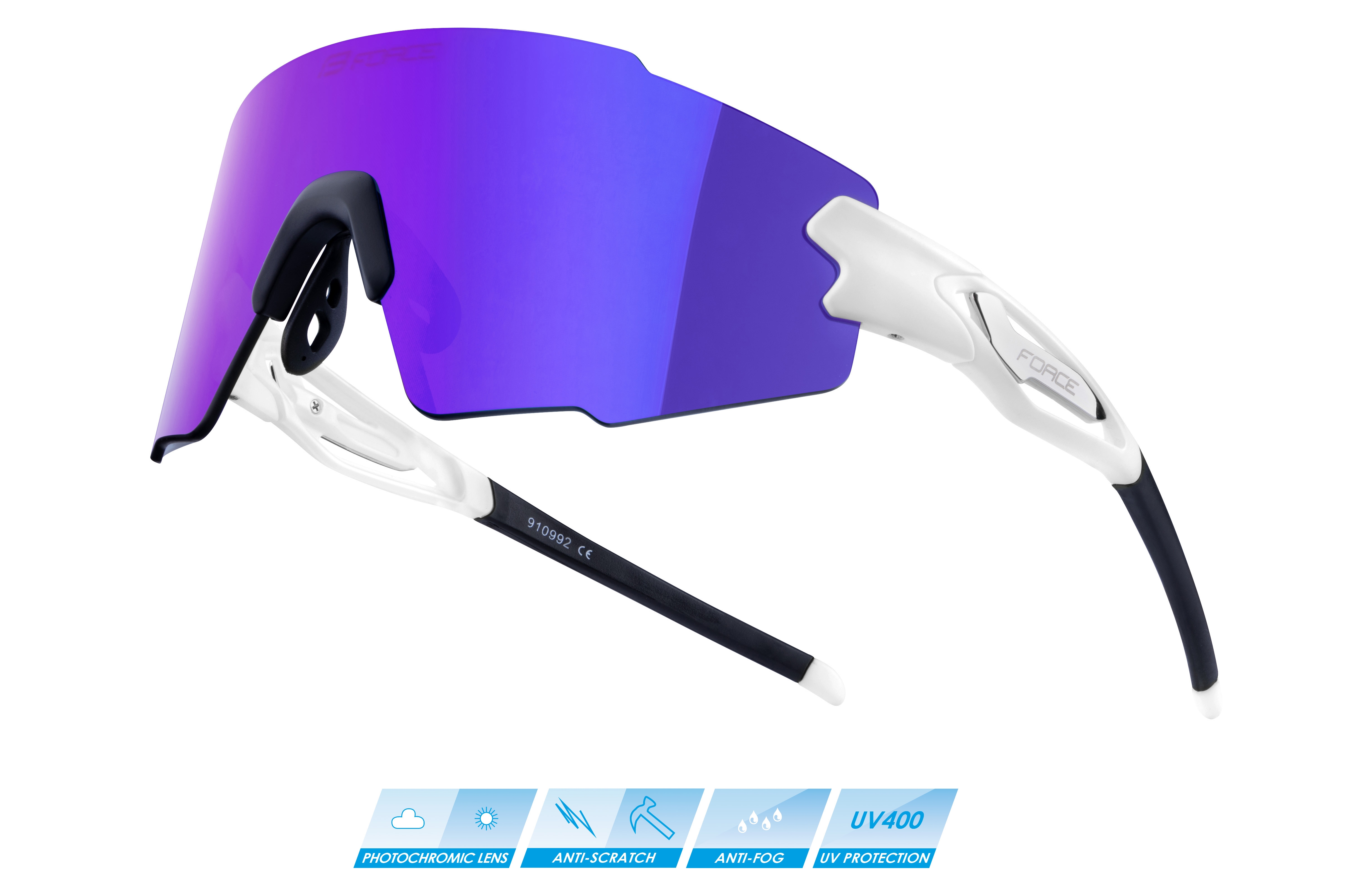 brýle FORCE MANTRA bílé, fialové zrc. sklo varianta: barva: bílá, skla: polykarbonátová, určení: cyklistické, Řada: Black line
