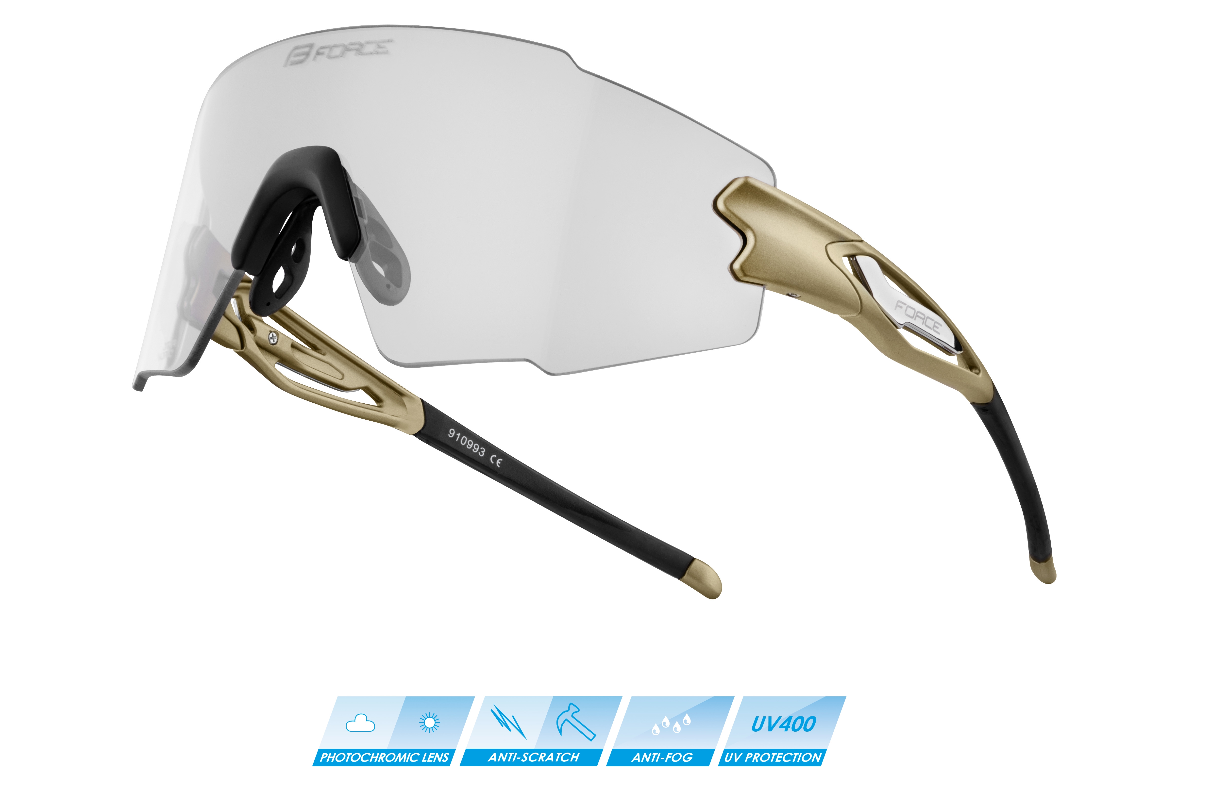 brýle FORCE MANTRA zlaté, fotochromatické sklo varianta: barva: zlatá, skla: fotochromatická, určení: cyklistické, Řada: Black line