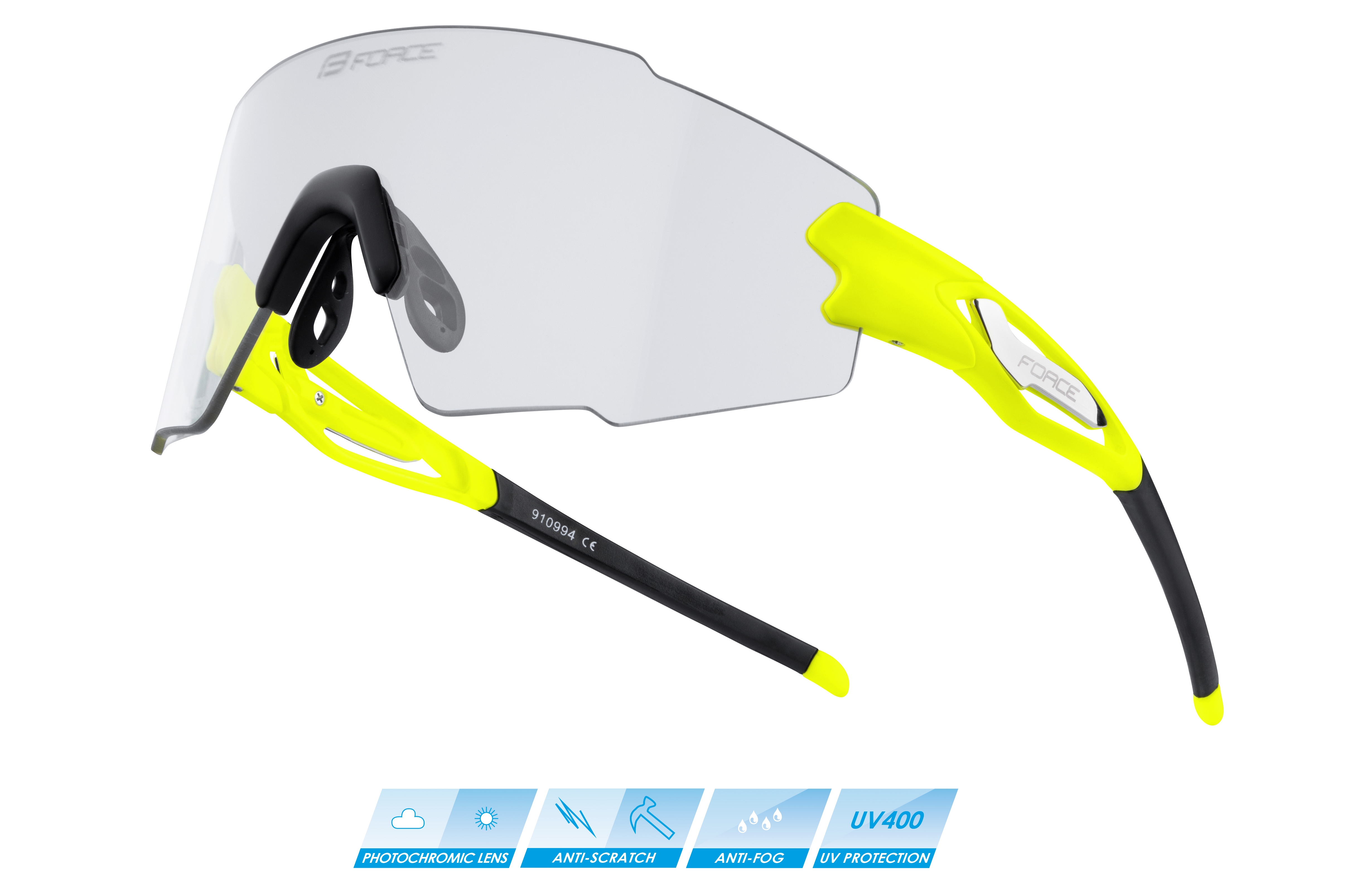 brýle FORCE MANTRA fluo, fotochromatické sklo varianta: barva: fluo, skla: fotochromatická, určení: cyklistické, Řada: Black line