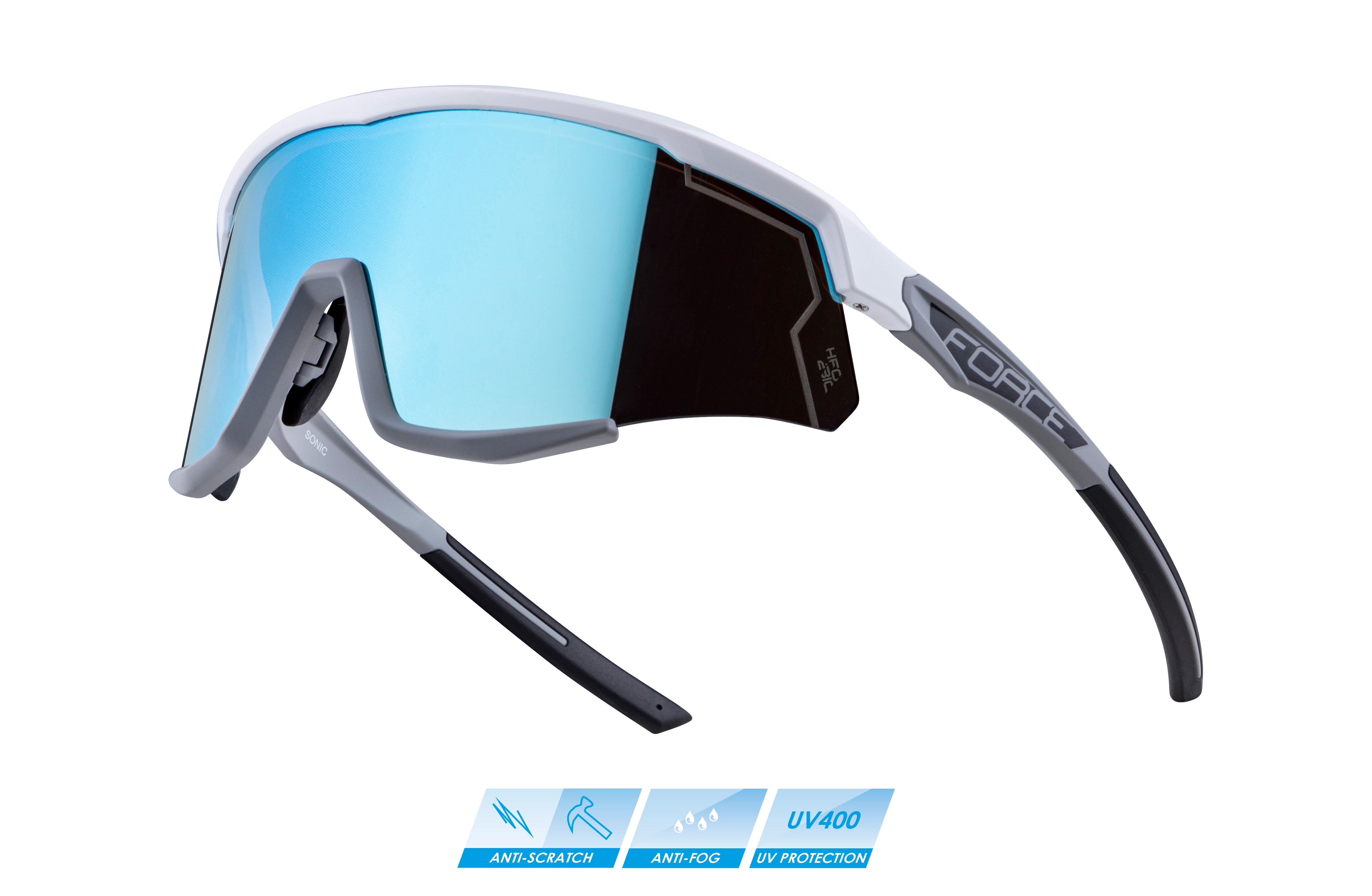 brýle FORCE SONIC bílo-šedé, modré zrc. sklo varianta: barva: šedá, skla: polykarbonátová, určení: cyklistické, Řada: Red line