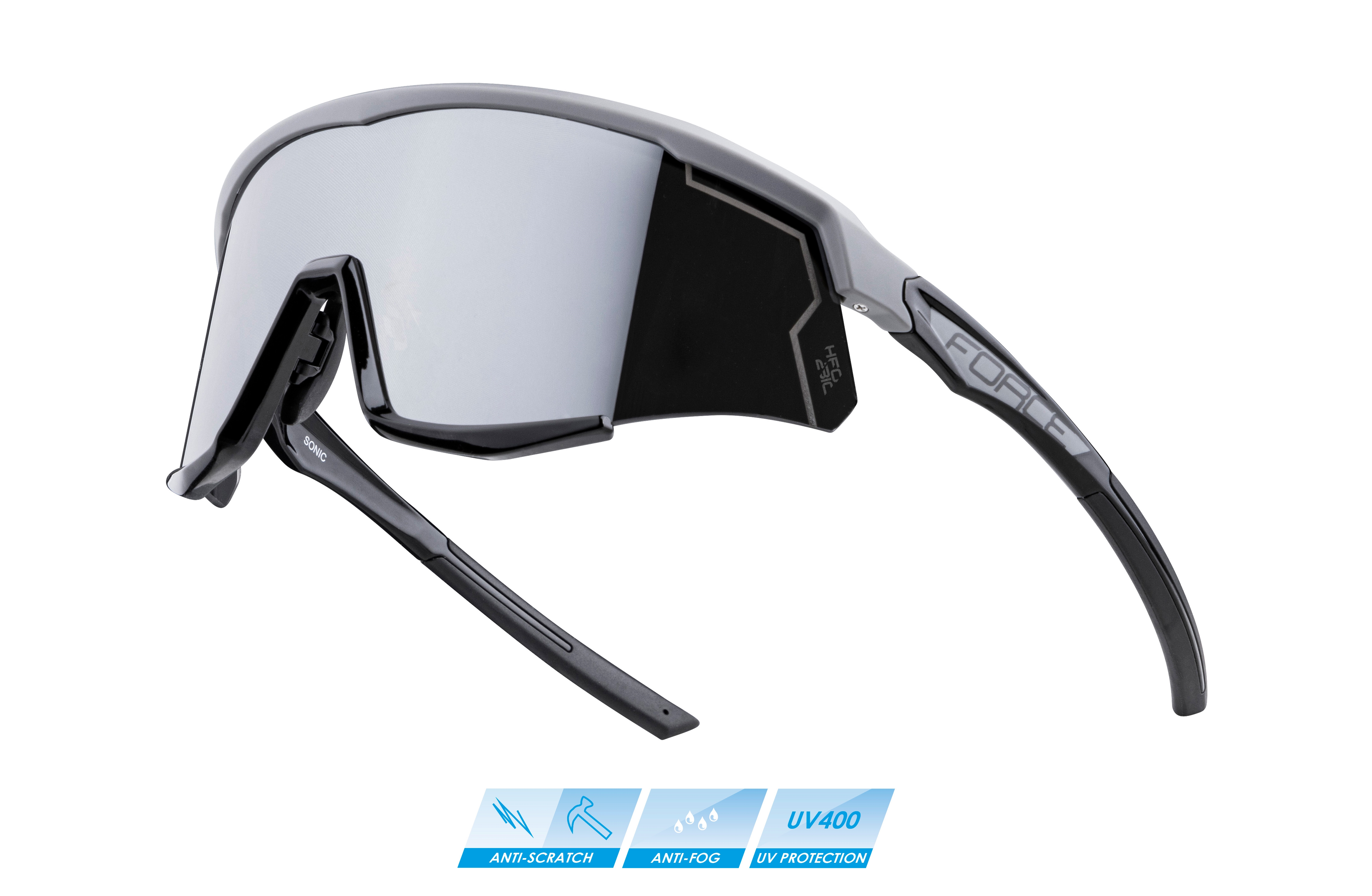 brýle FORCE SONIC šedo-černé, černé zrc. sklo varianta: barva: černá, skla: polykarbonátová, určení: cyklistické, Řada: Red line