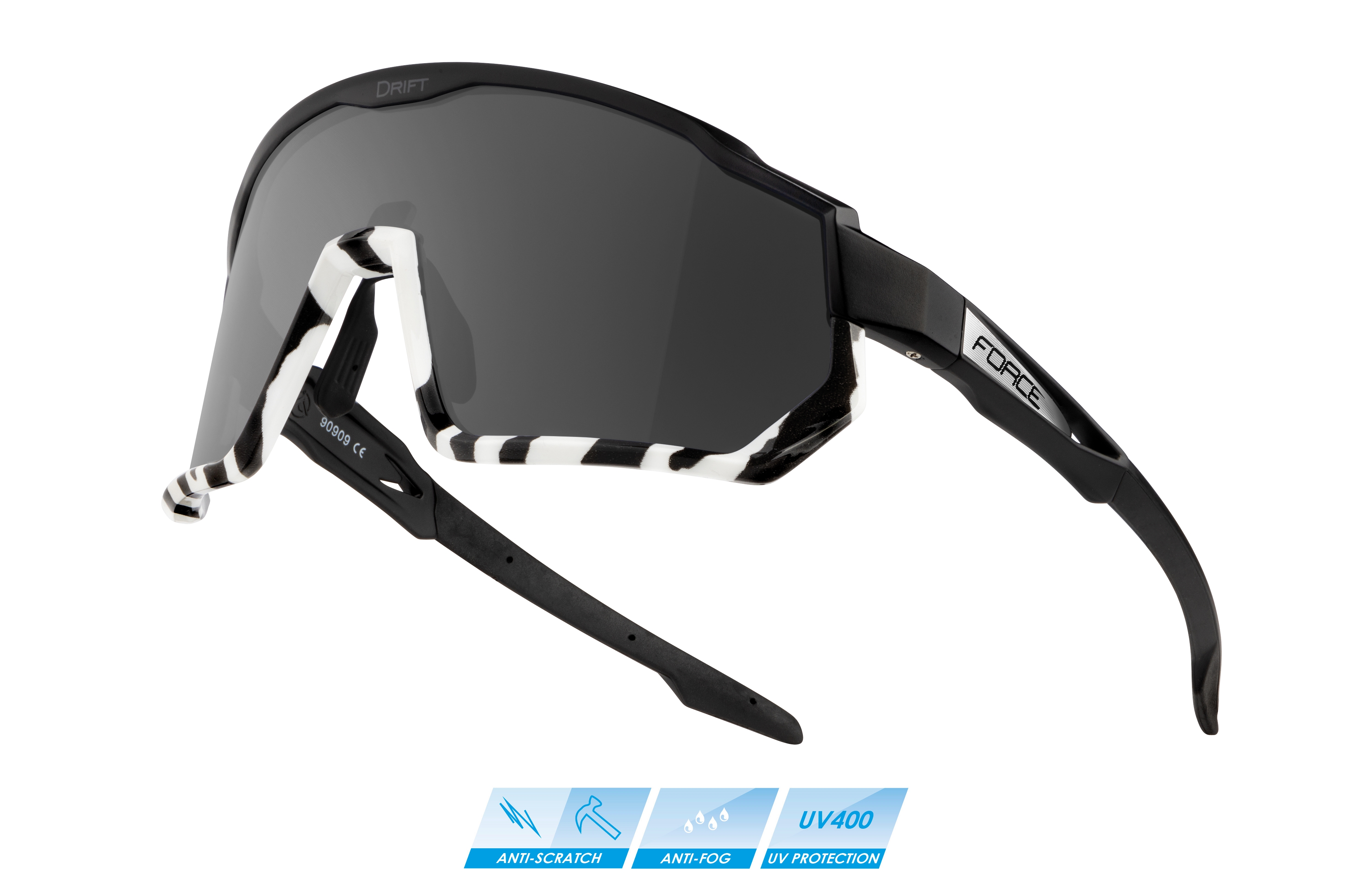 FORCE brýle F DRIFT černo-zebra,černé kontrast.sklo varianta: barva: černá, skla: kontrastní, určení: cyklistické, Řada: Black line