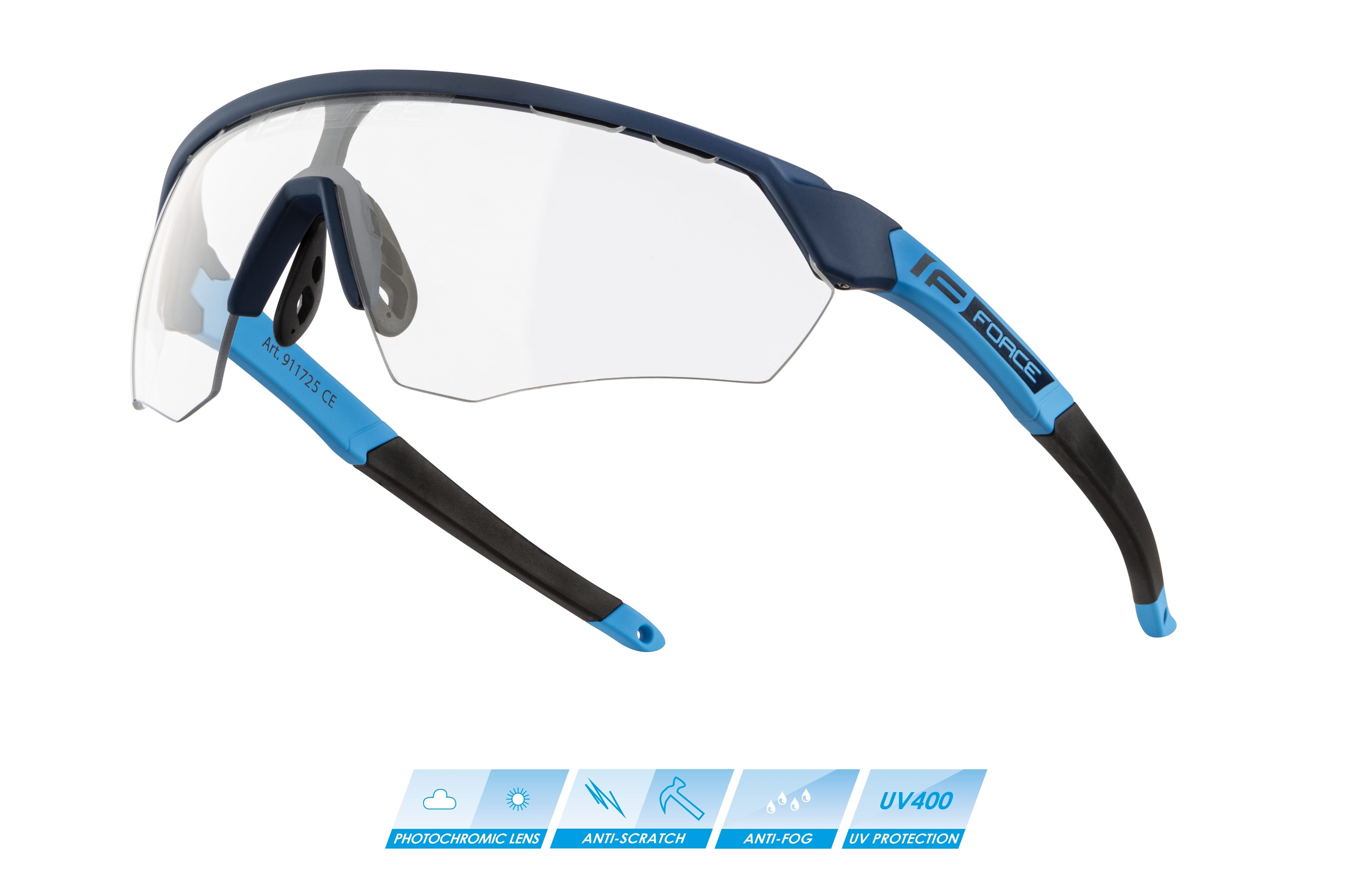 brýle FORCE ENIGMA modré, fotochromatické sklo varianta: barva: modrá, skla: fotochromatická, určení: cyklistické, Řada: Black line