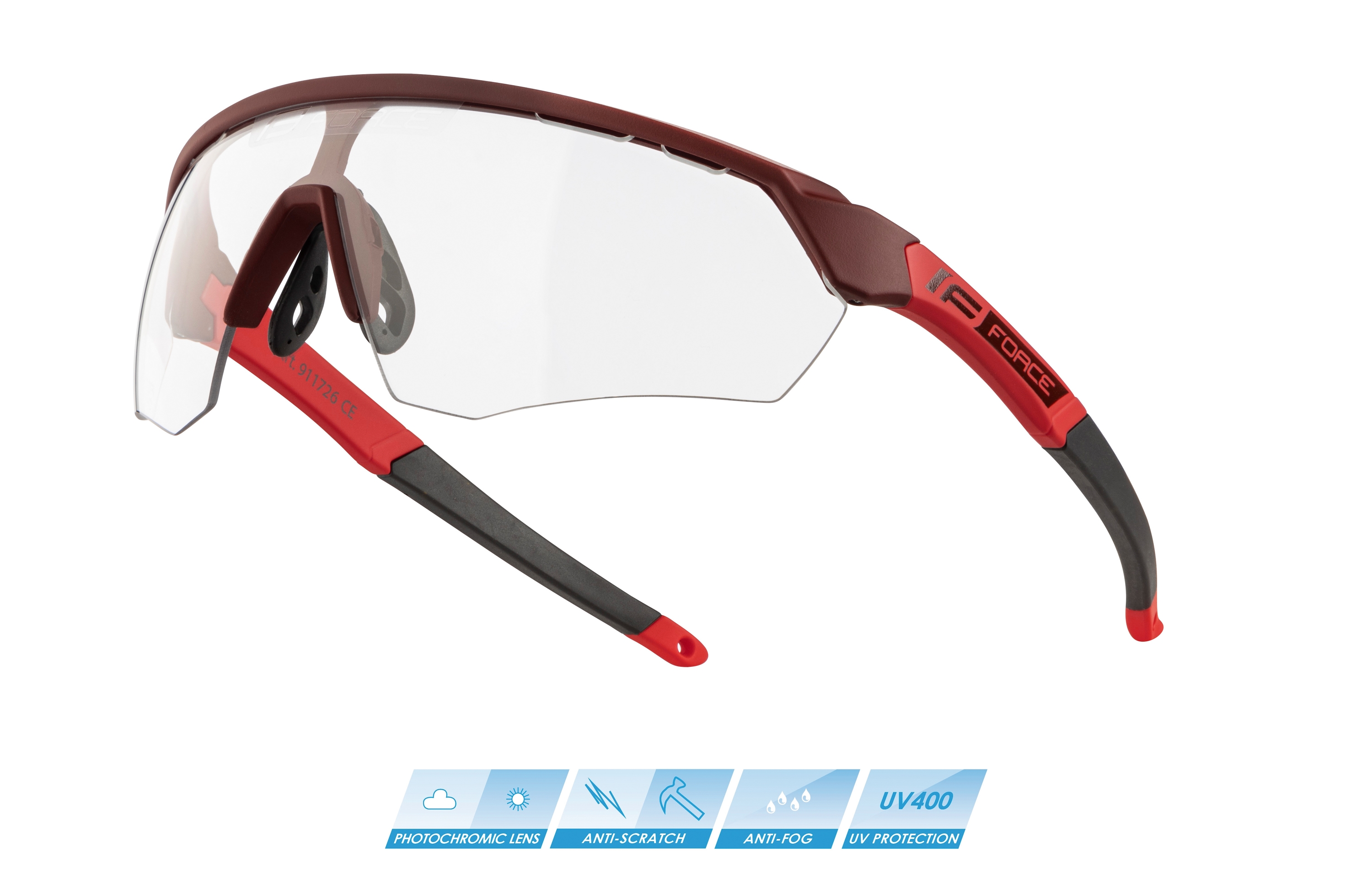 brýle FORCE ENIGMA červené, fotochromatické sklo varianta: barva: červená, skla: fotochromatická, určení: cyklistické, Řada: Black line