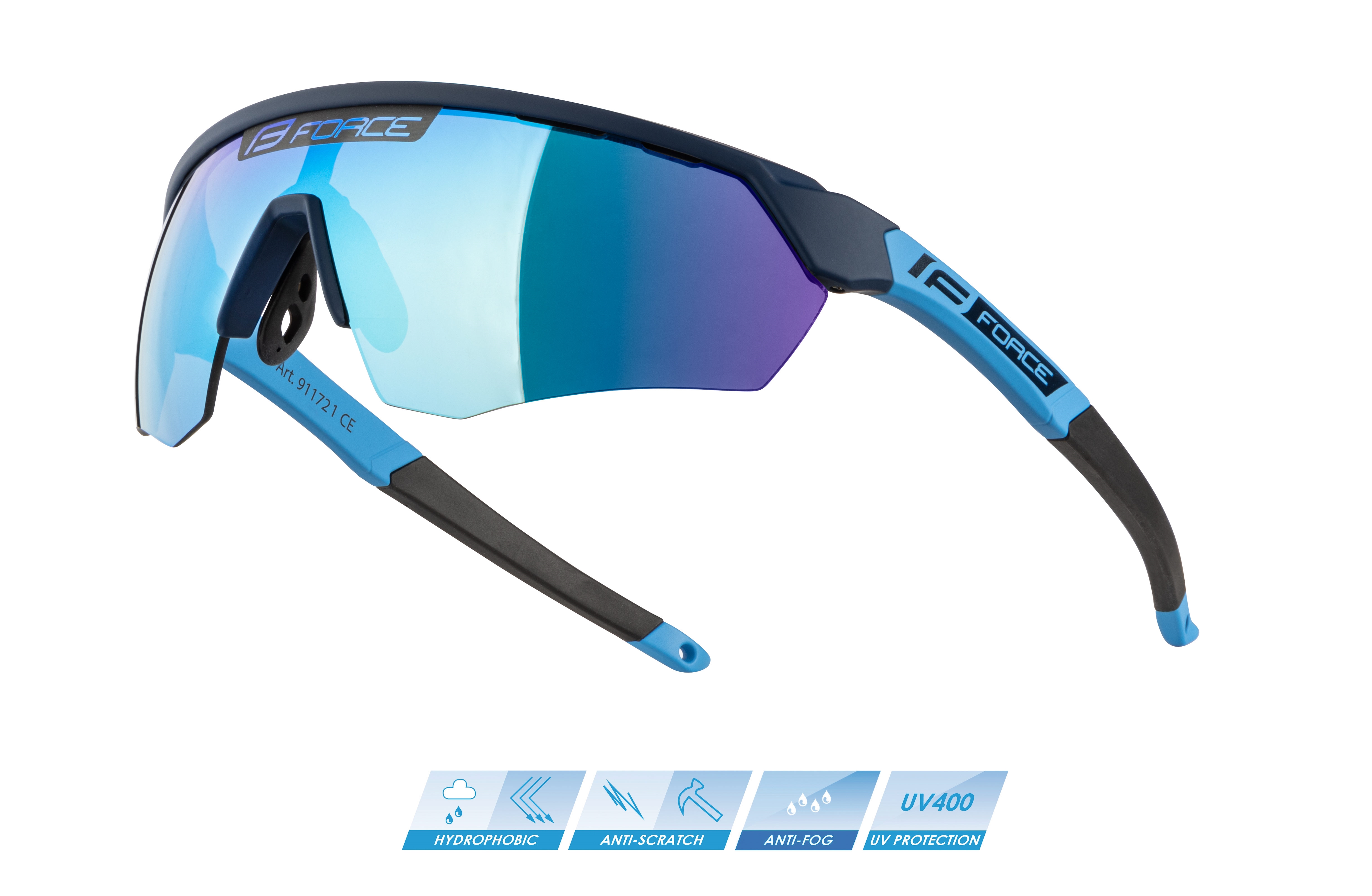 brýle FORCE ENIGMA modré, modré zrc. sklo varianta: barva: modrá, skla: polykarbonátová, určení: cyklistické, Řada: Black line