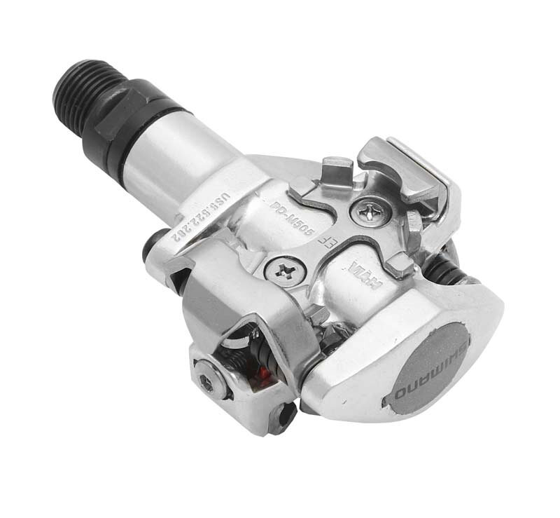 pedály SHIMANO SPD PD-M505S stříbrné s kufry SM-SH51 v krabičce Barva: stříbrná, Velikost: SPD