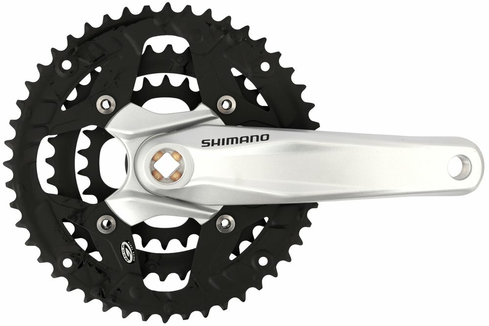 kliky SHIMANO Alivio FC-M431-S 170mm, 48-38-28 zubů, stříbrné, bez krytu, 9 speed, pro osu čtyřhran Barva: stříbrná