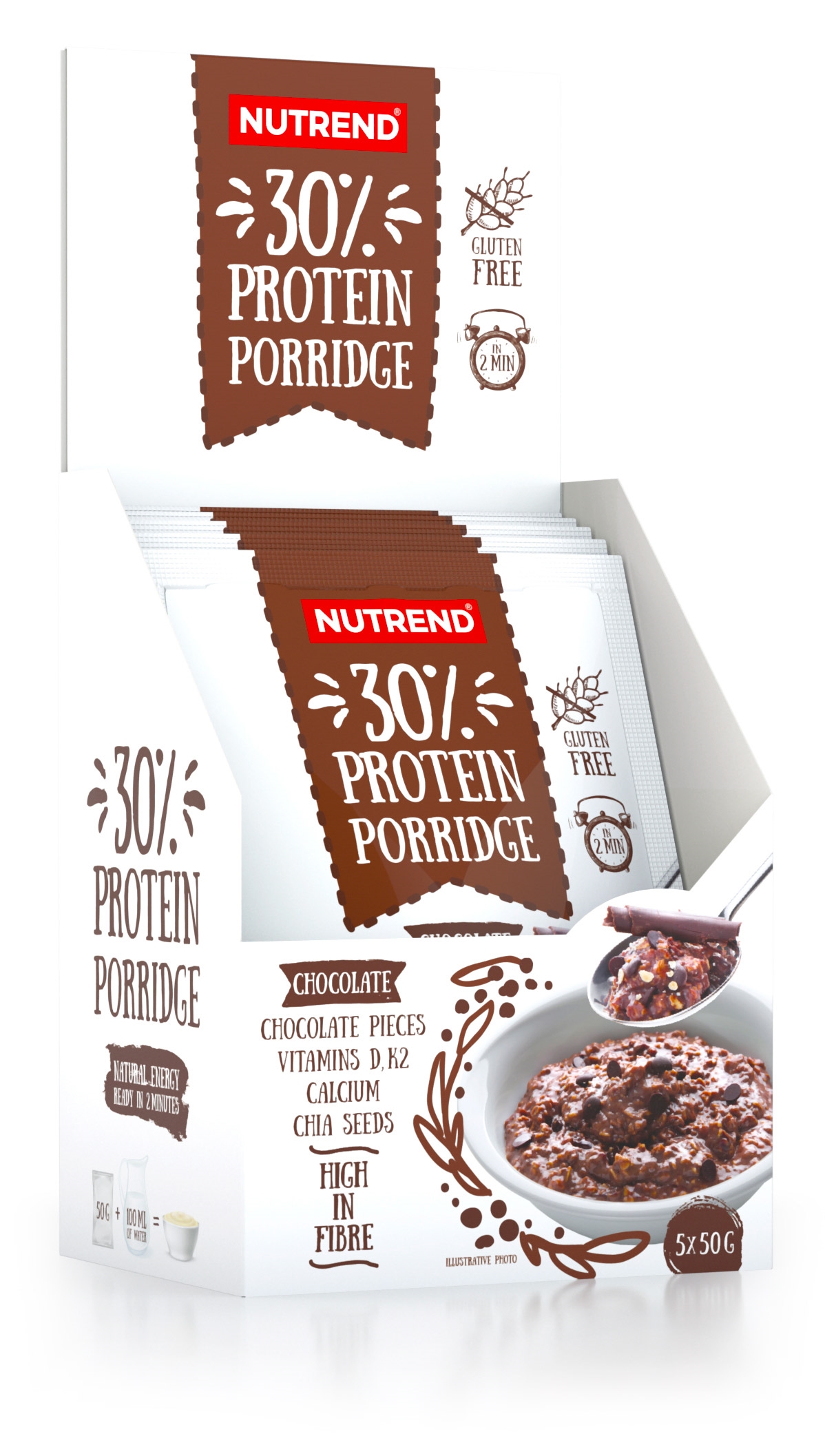 NUTREND PROTEIN Porridge 5x 50 g čokoláda Typ: sypké, určení: nabírání svalů, použití: ostatní
