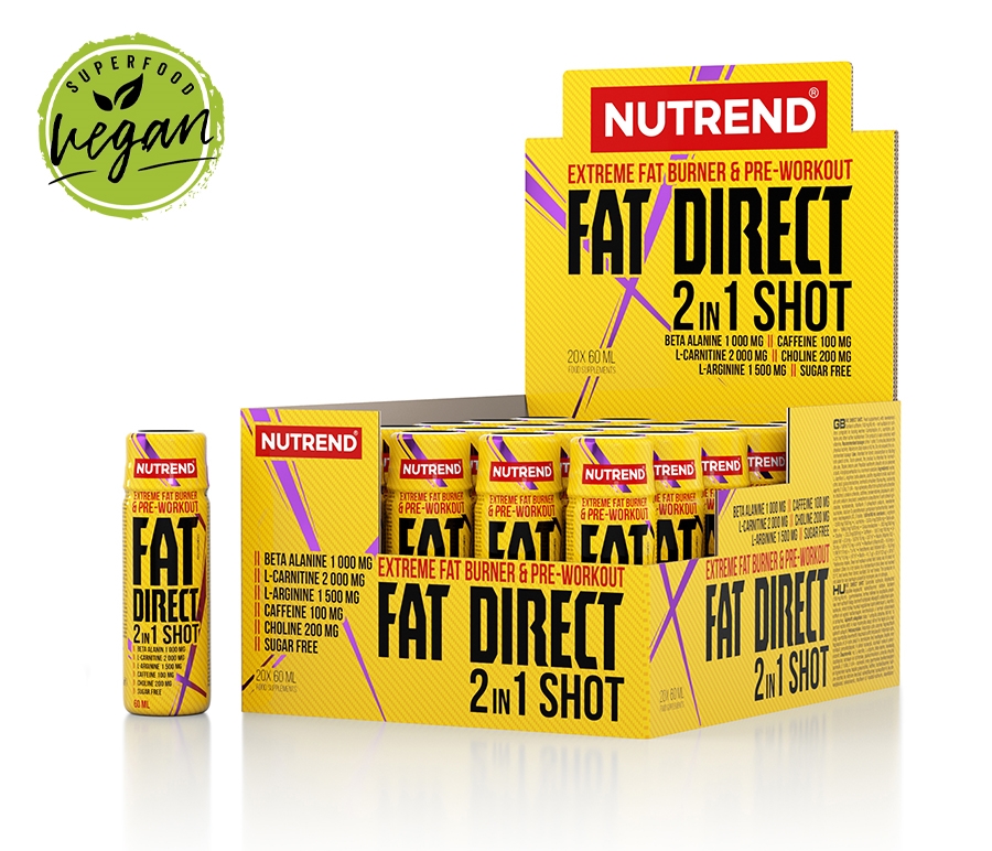 NUTREND FAT DIRECT SHOT, box - 20 lahviček á 60ml Typ: shoty, určení: příprava na sport, použití: před výkonem