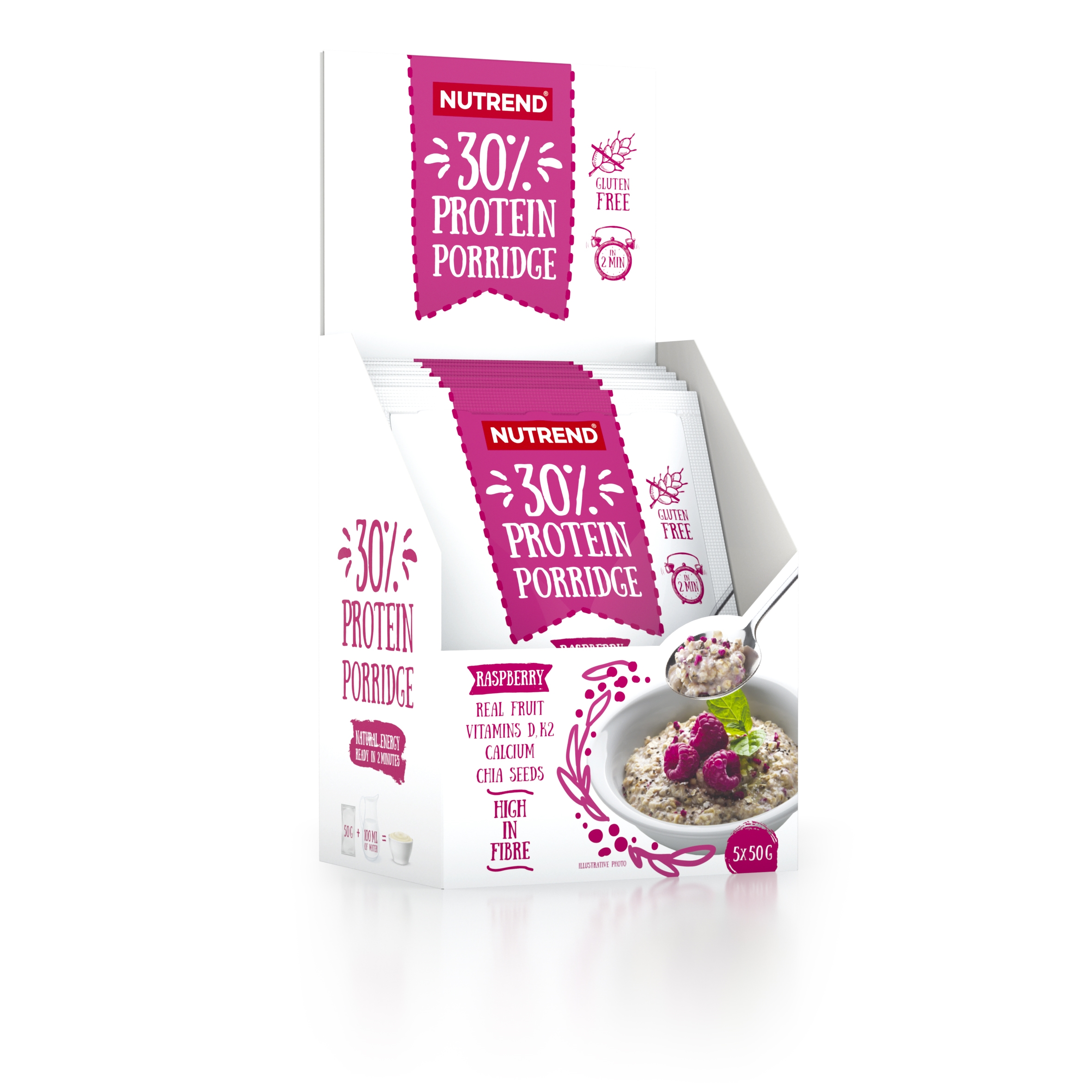NUTREND PROTEIN Porridge 5x 50 g malina Typ: sypké, určení: nabírání svalů, použití: ostatní