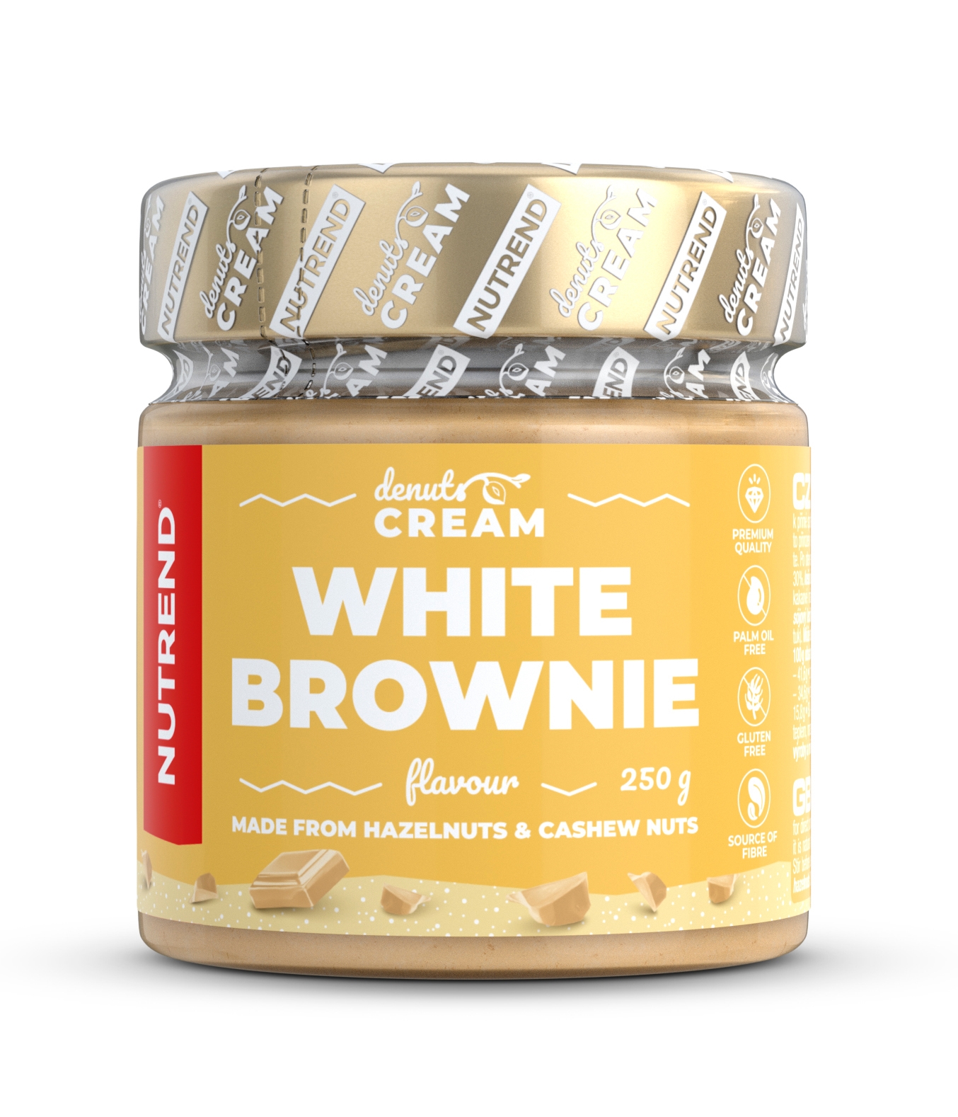 NUTREND DENUTS CREAM 250 g, white brownie Typ: energie a sacharidy, určení: příprava na sport, použití: ostatní