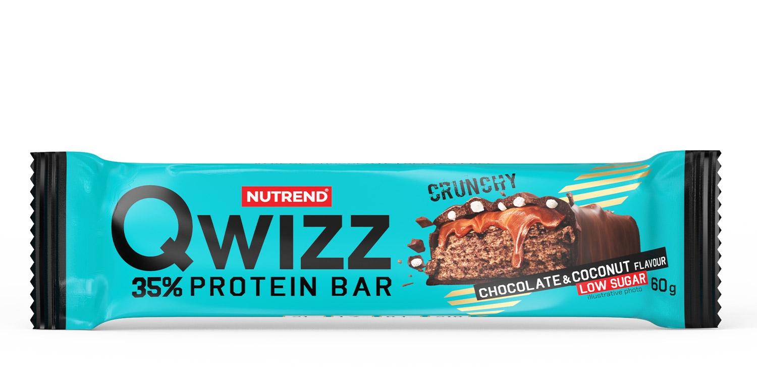 NUTREND tyčinka QWIZZ 35% PROTEIN BAR, 60 g, čok.+kokos Typ: tyčinky, určení: nabírání svalů, použití: ostatní