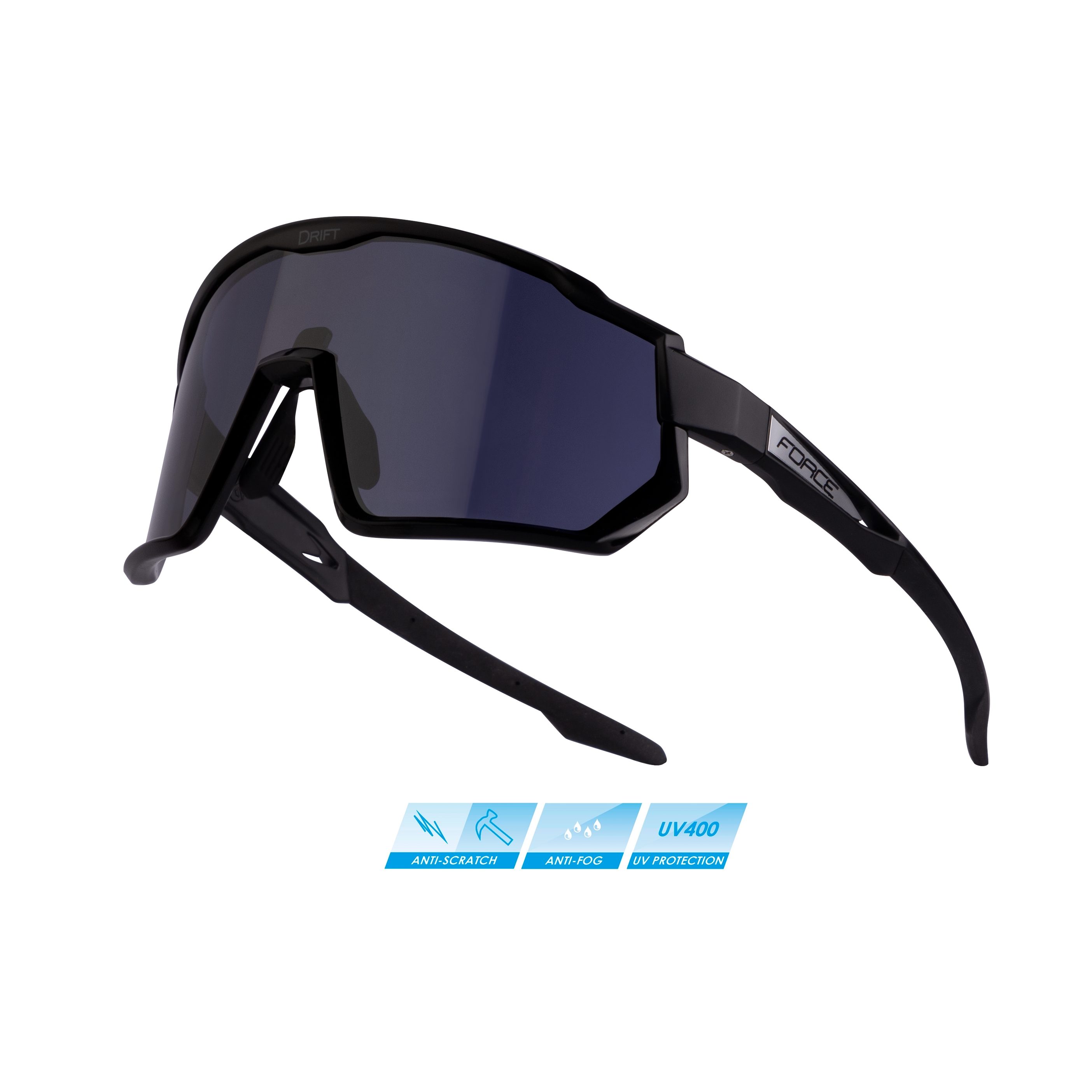 FORCE brýle F DRIFT černé, černé zrc. sklo Barva: Černá, určení: cyklistické