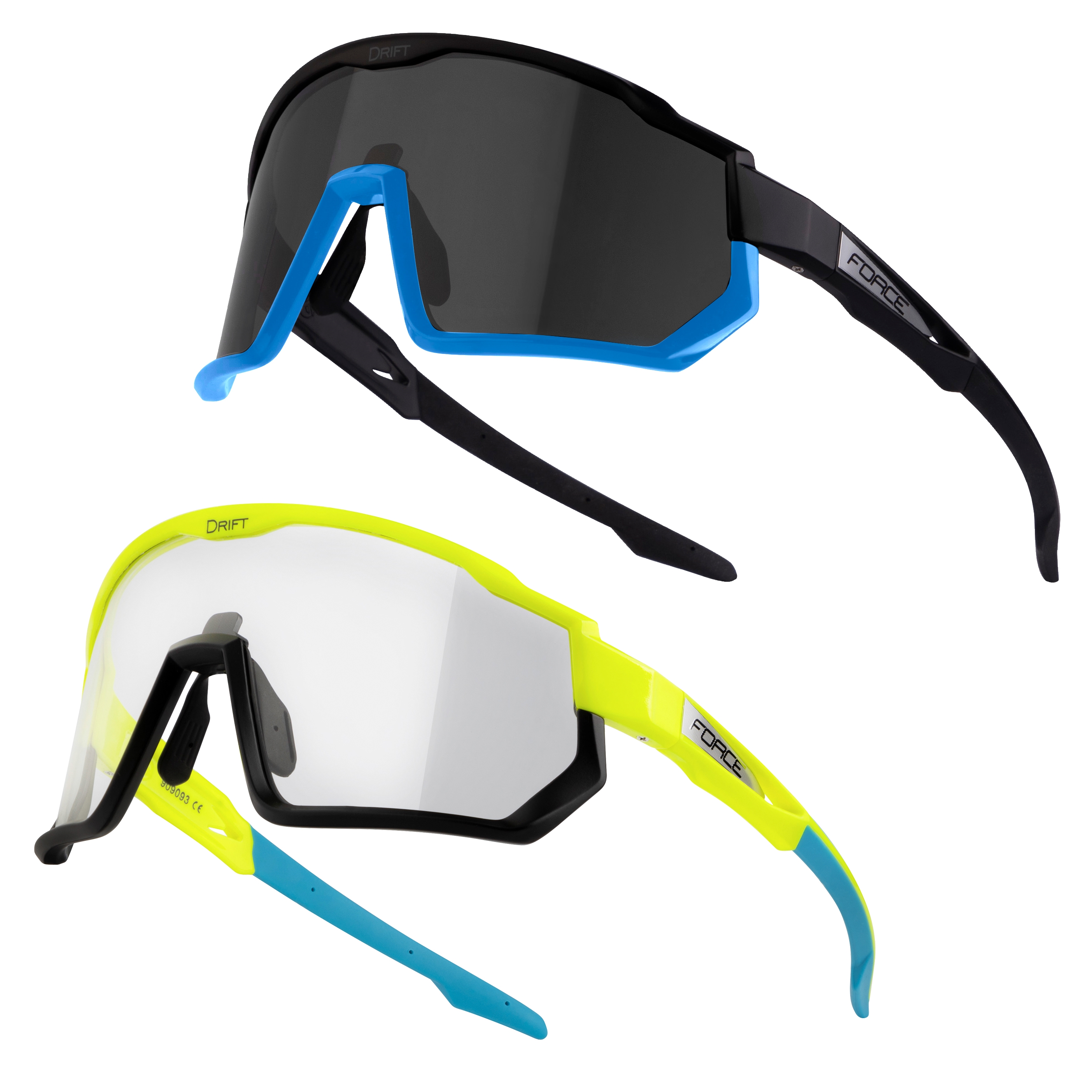 FORCE brýle F DRIFT 1x fluo+1x černé,foto+čer. sklo SADA Barva: Fluo, určení: cyklistické, skla: fotochromatická