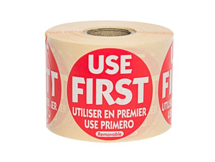 Red Use First Label – 50mm Round