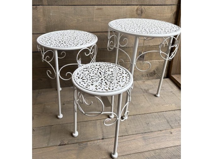 Květinové stolky - bílé, patinové (Design Patina 40cm)