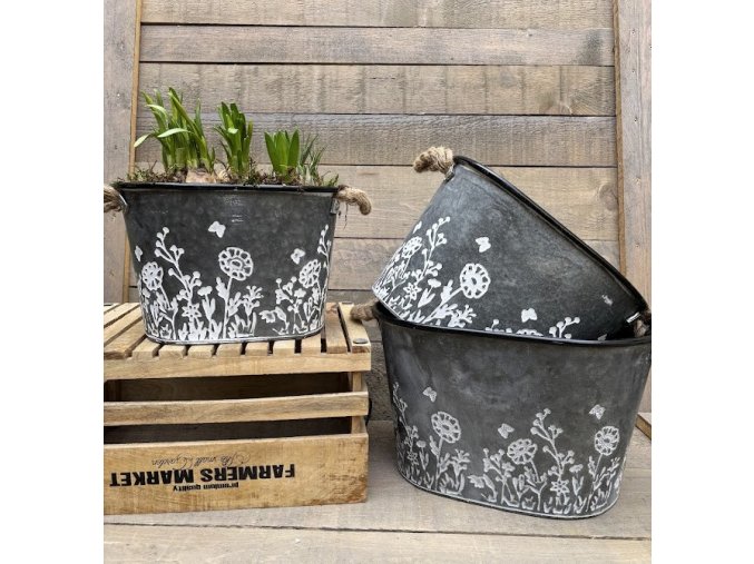 Plechové oválné květináče (Velikost Velký)