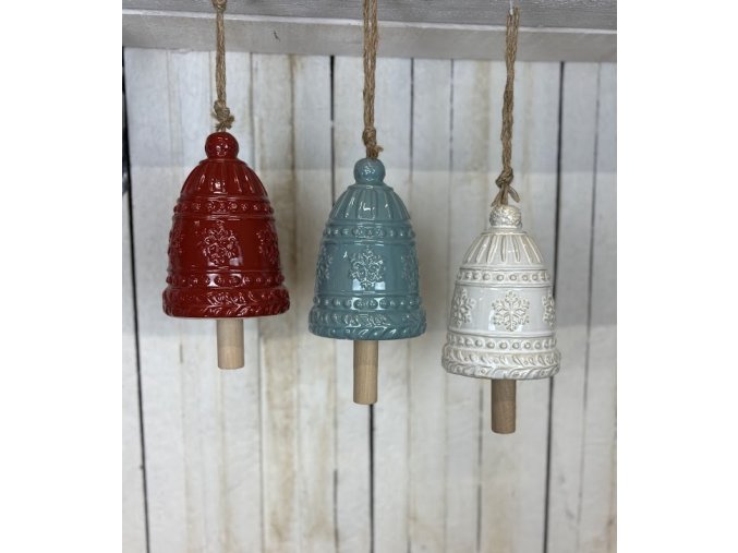 Keramický vánoční zvonek s vločkami (Barva Modrá)