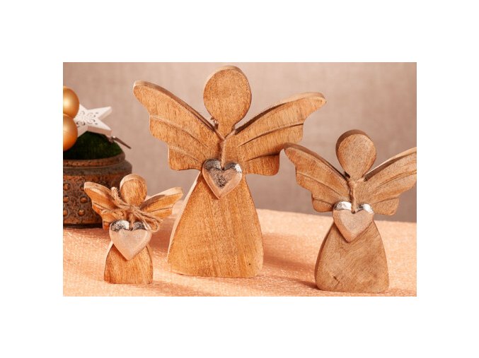 Anděl objetí z mangového dřeva se srdcem (Velikost Velký)