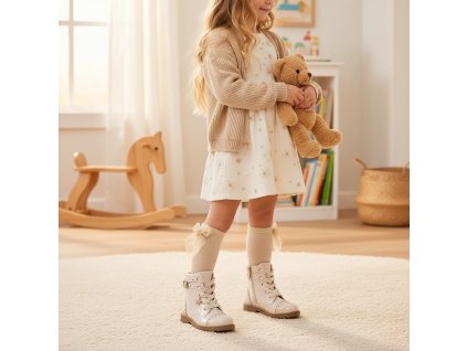 Hladké podkolienky s tylovou mašličkou Cóndor 243902304 - krémová