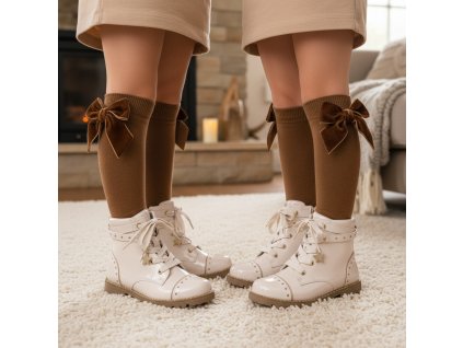 Hladké podkolienky so zamatovou mašličkou Cóndor 248902807 - karamelová