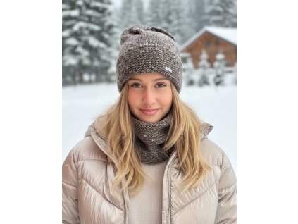 Pletený set COOZY s trblietkami - čiapka a tunel 36-545 hnedá
