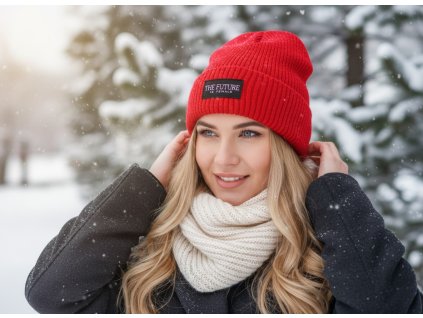 Dámska zimná čiapka s nápisom 42-617 tmavoružová