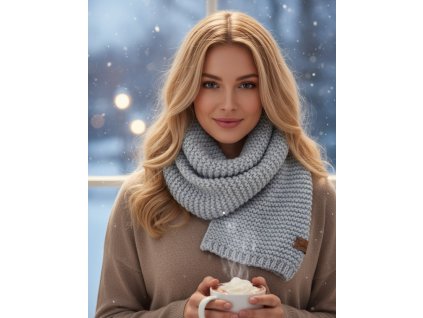 Dámsky COOZY veľký zimný pletený šál 42-670 sivá