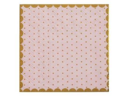 Servítky ružové so zlatými okrajom a bodkami 25 x 25 cm 20 ks