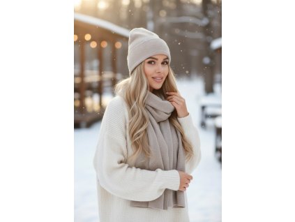 Dámsky vlnený set - čiapka a šál P-025 béžová TOP AKCIA!