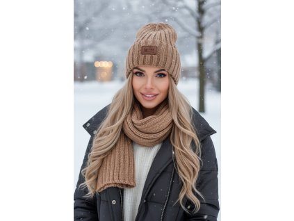 Dámsky zimný čiapkový set P-006 béžová TOP AKCIA!