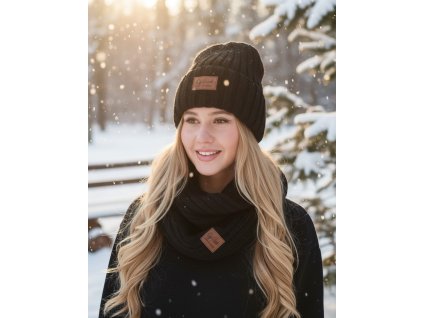 Dámsky zimný čiapkový set P-006 čierna TOP AKCIA!